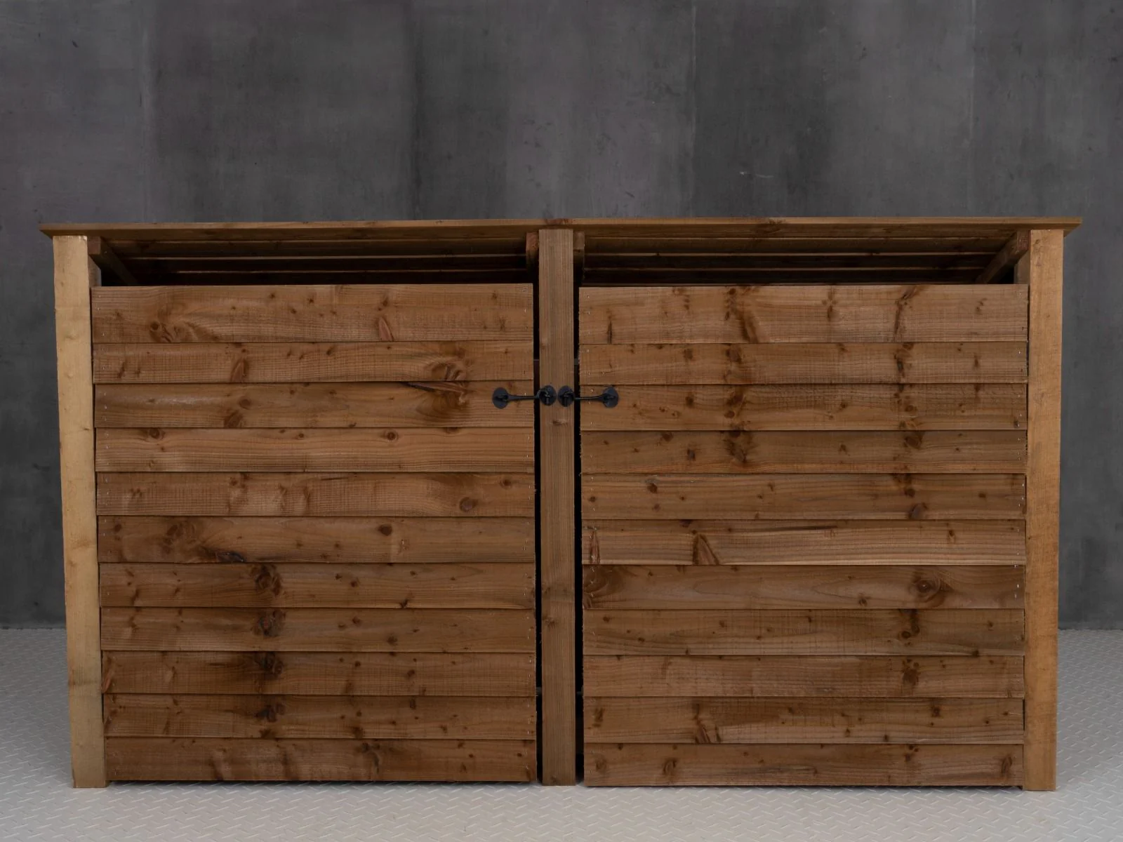 Wooden Log Store (Roof Sloping Back) with Doors and Shelf W-227cm, H-126cm or 180cm, D-88cm - Brown Finish - Image 6