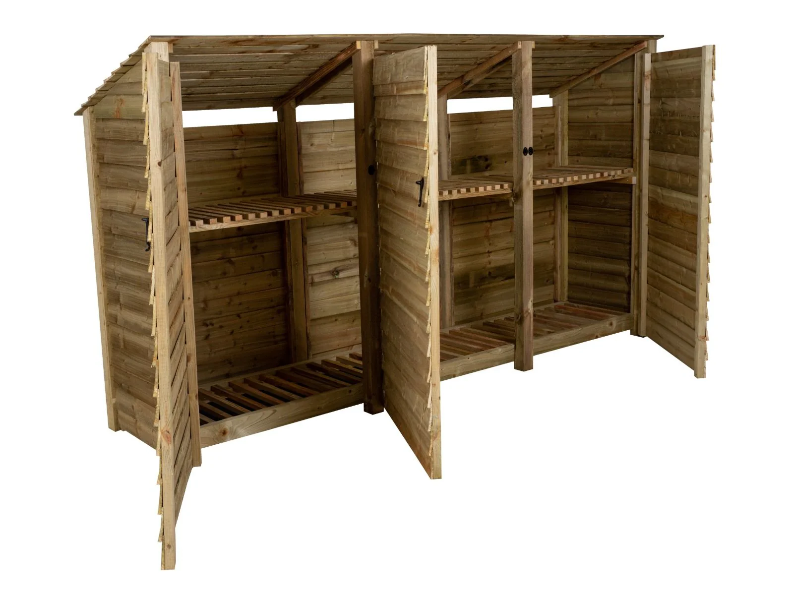 Wooden Log Store (Roof Sloping Back) with Doors and Shelf W-335cm, H-126cm or 180cm, D-88cm - Image 4