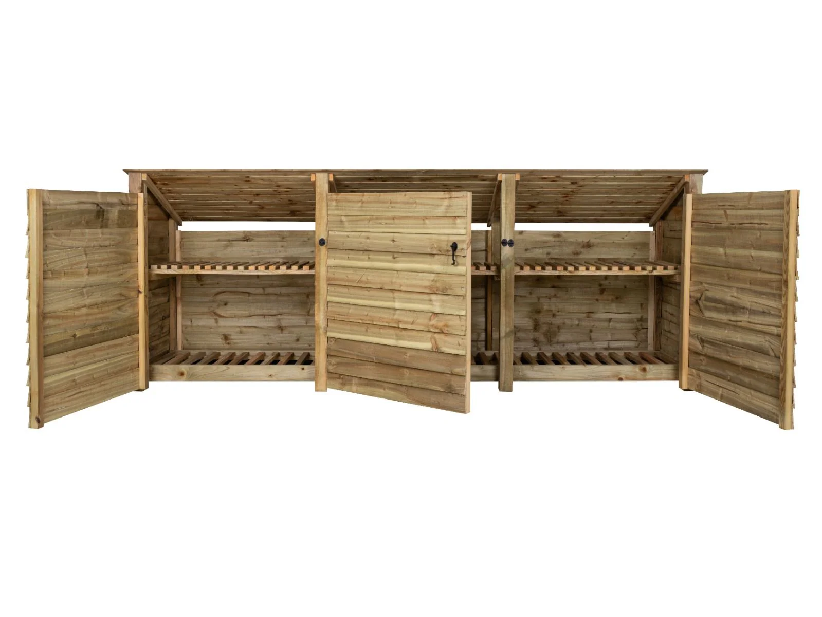 Wooden Log Store (Roof Sloping Back) with Doors and Shelf W-335cm, H-126cm or 180cm, D-88cm - Image 7