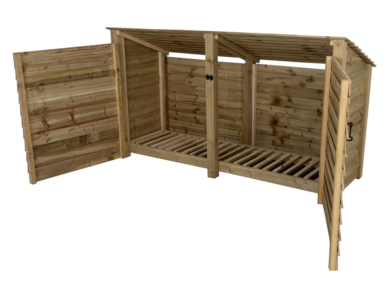 Wooden Log Store (Roof Sloping Back) with Doors W-227cm, H-126cm or 180cm, D-88cm - Image 5