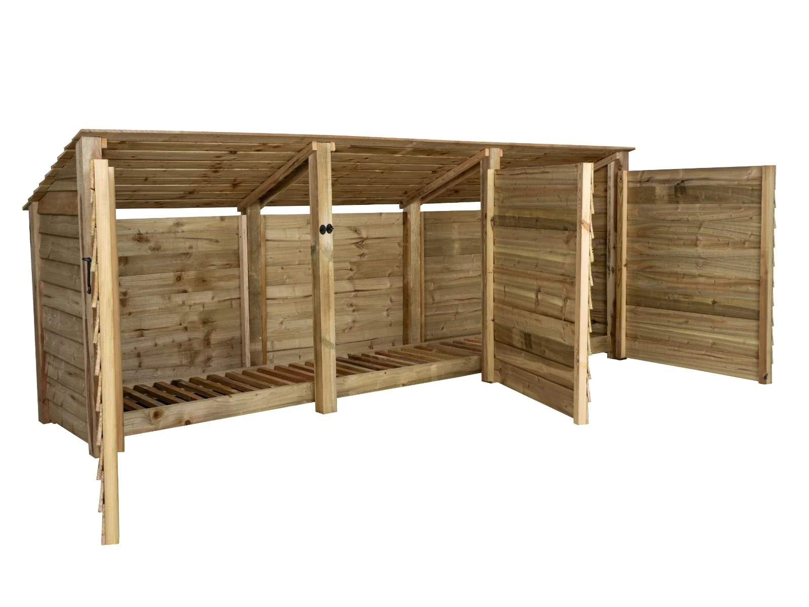 Wooden Log Store (Roof Sloping Back) with Doors W-335cm, H-126cm or 180cm, D-88cm - Image 6