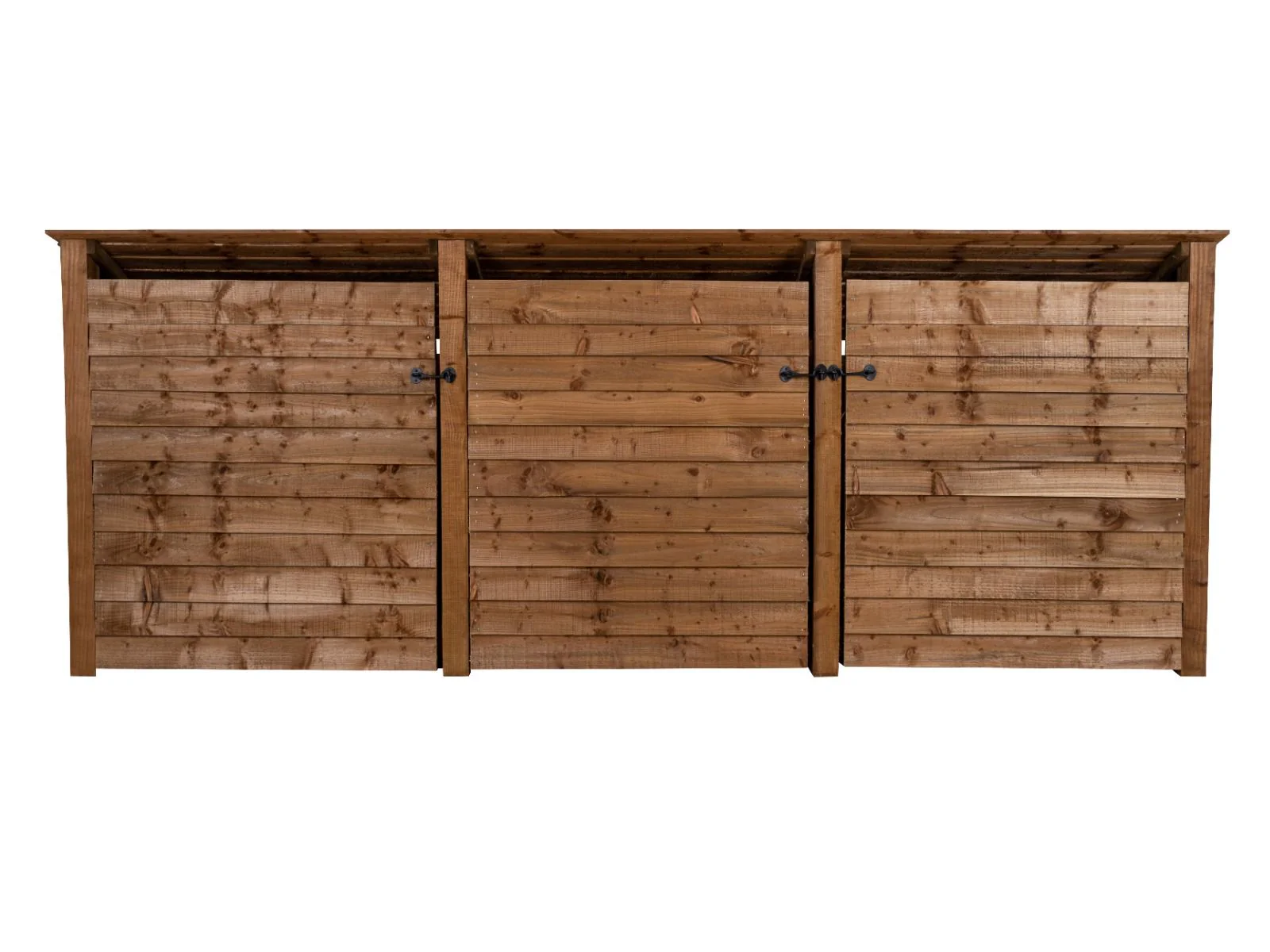 Wooden Log Store (Roof Sloping Back) with Doors W-335cm, H-126cm or 180cm, D-88cm - Brown Finish - Image 8