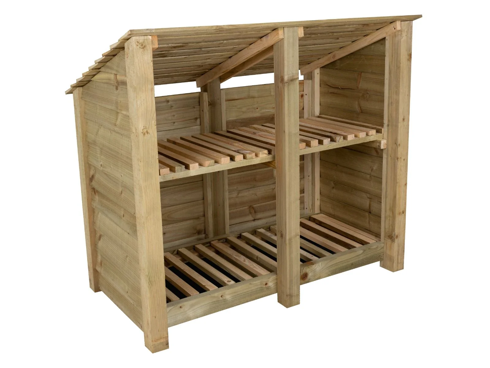 Wooden Log Store (Roof Sloping Back) with Shelf W-146cm, H-126cm or 180cm, D-88cm - Image 3