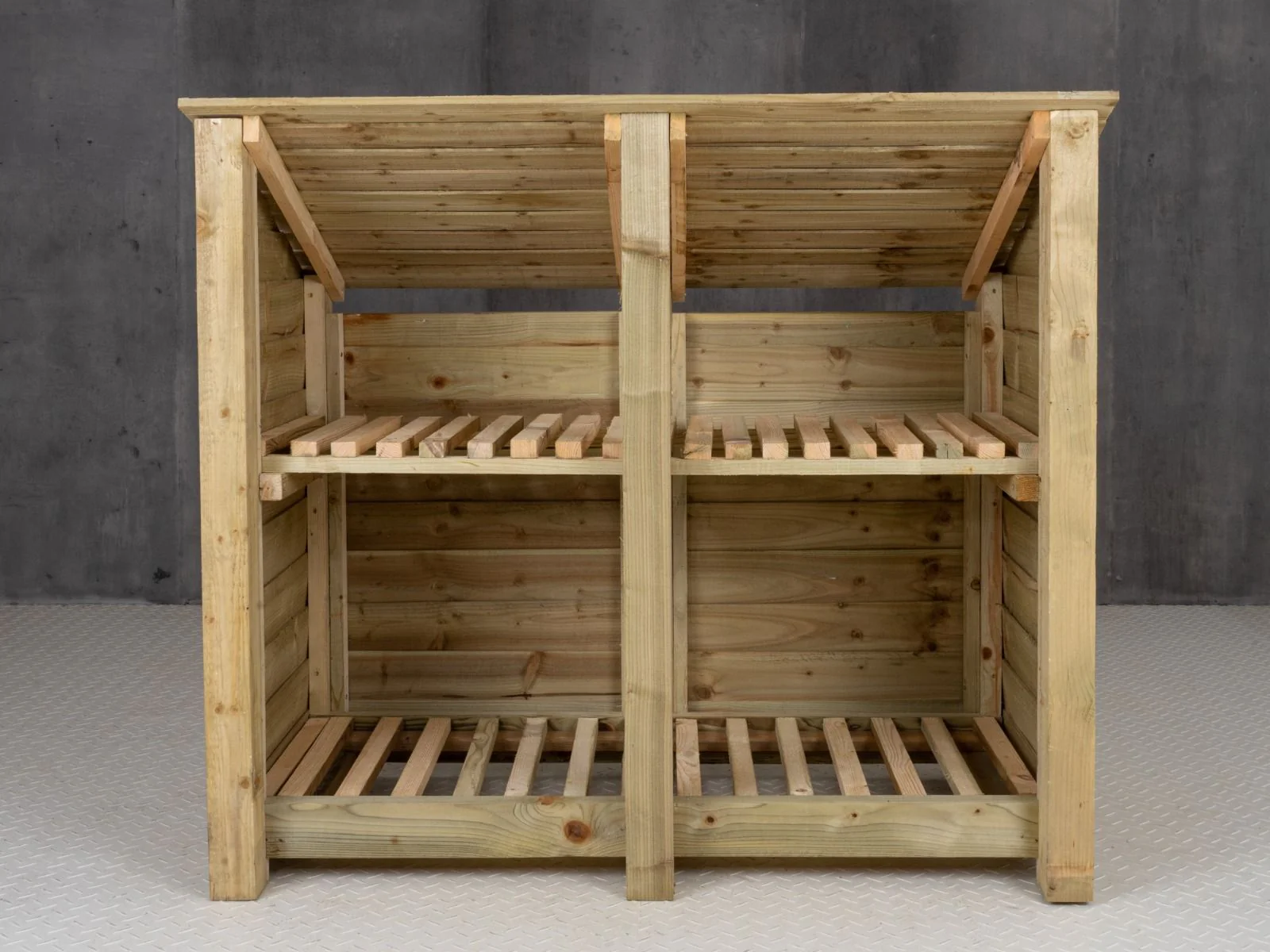Wooden Log Store (Roof Sloping Back) with Shelf W-146cm, H-126cm or 180cm, D-88cm - Image 4