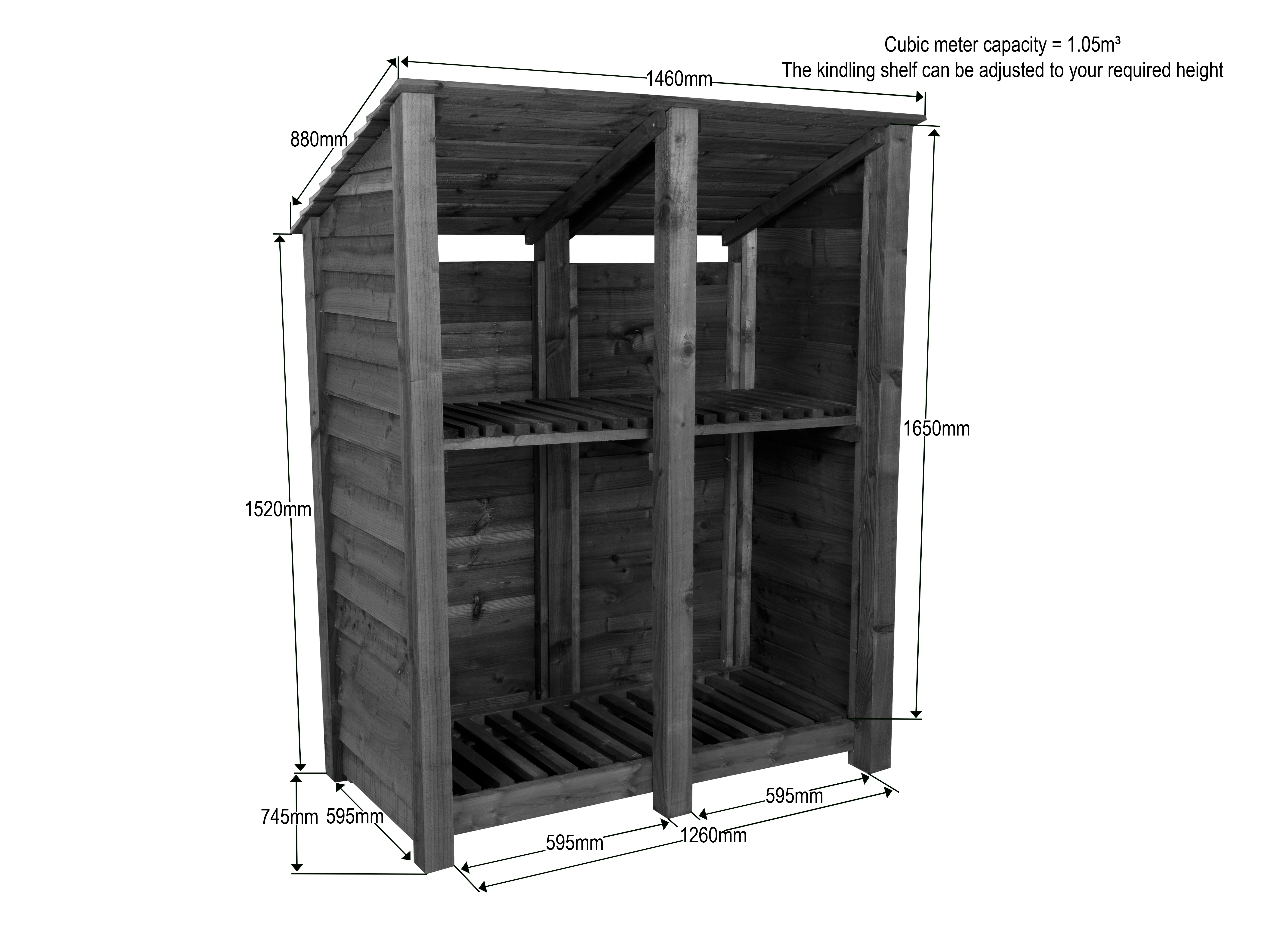 Wooden Log Store (Roof Sloping Back) with Shelf W-146cm, H-126cm or 180cm, D-88cm - Image 6