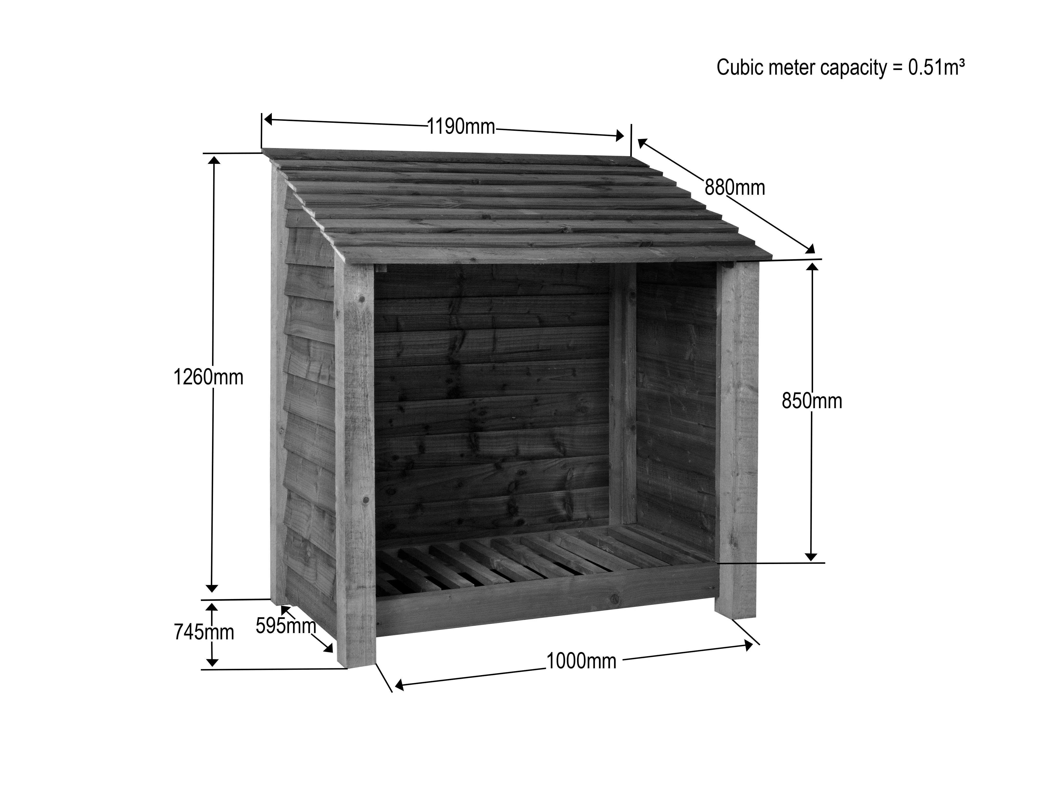 Wooden Log Store W-119cm, H-126cm Or 180cm, D-88cm - Image 5