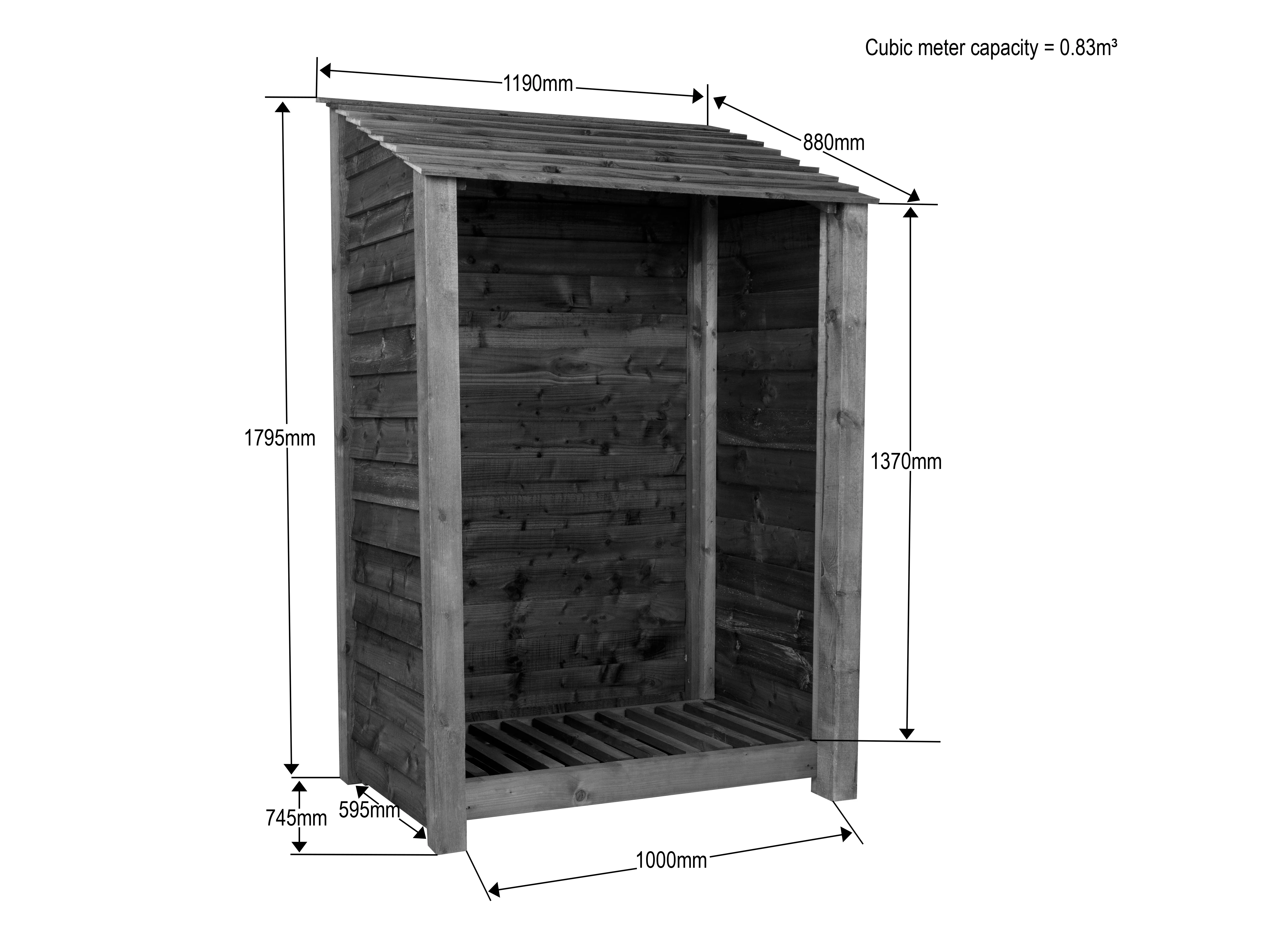 Slatted Wooden Log Store W-119cm, H-126cm Or 180cm, D-88cm - Image 5