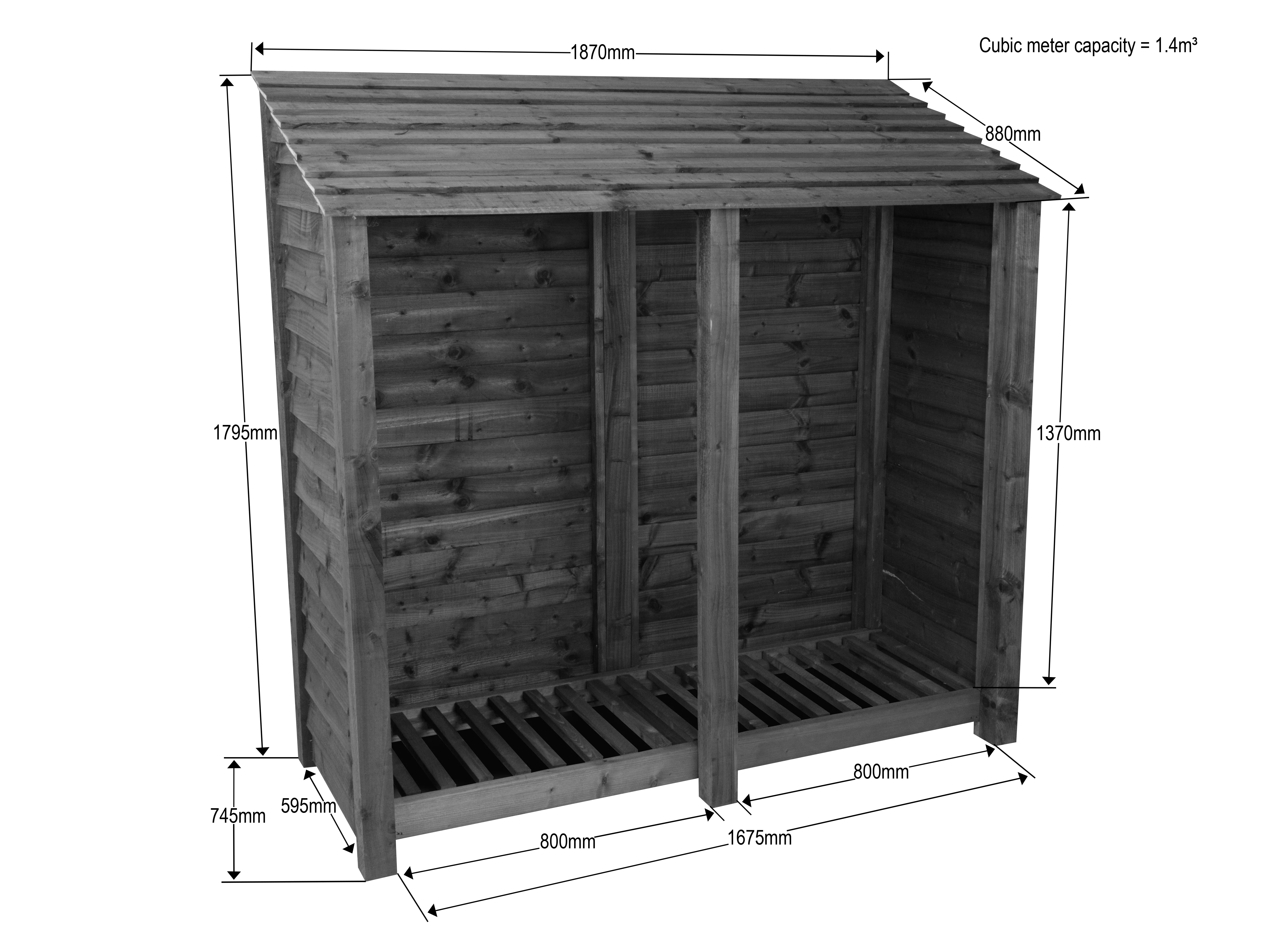 Wooden Log Store W-187cm, H-126cm or 180cm, D-88cm - Image 7