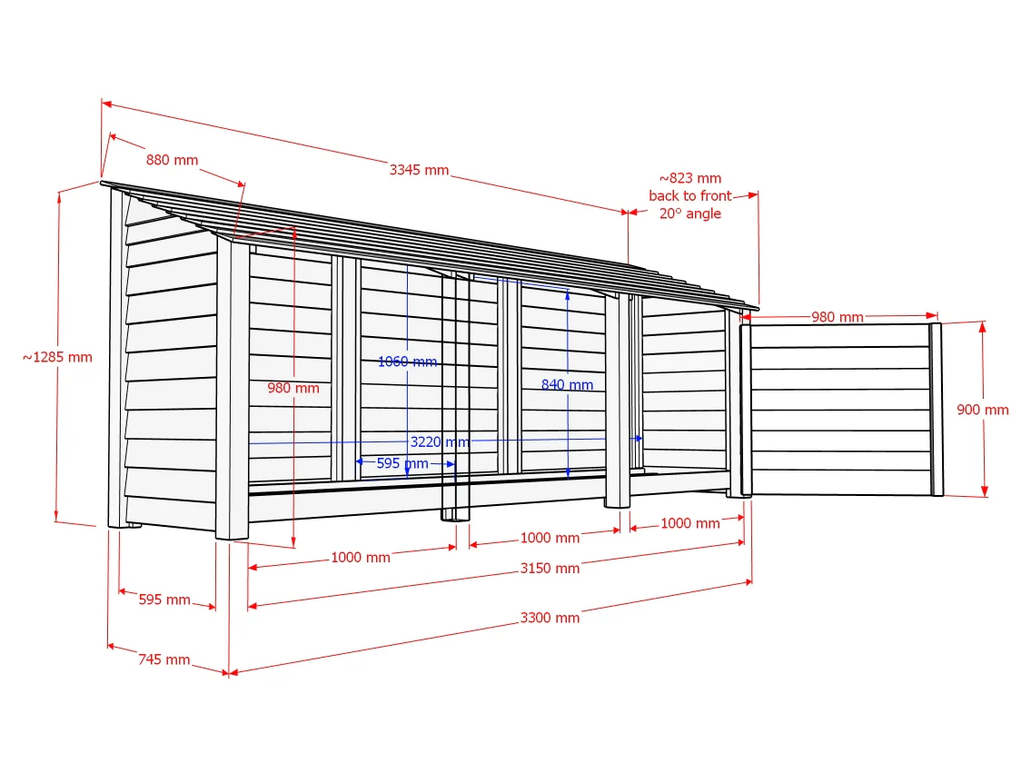 Wooden Log Store W-335cm, H-126cm or 180cm, D-88cm - Image 8