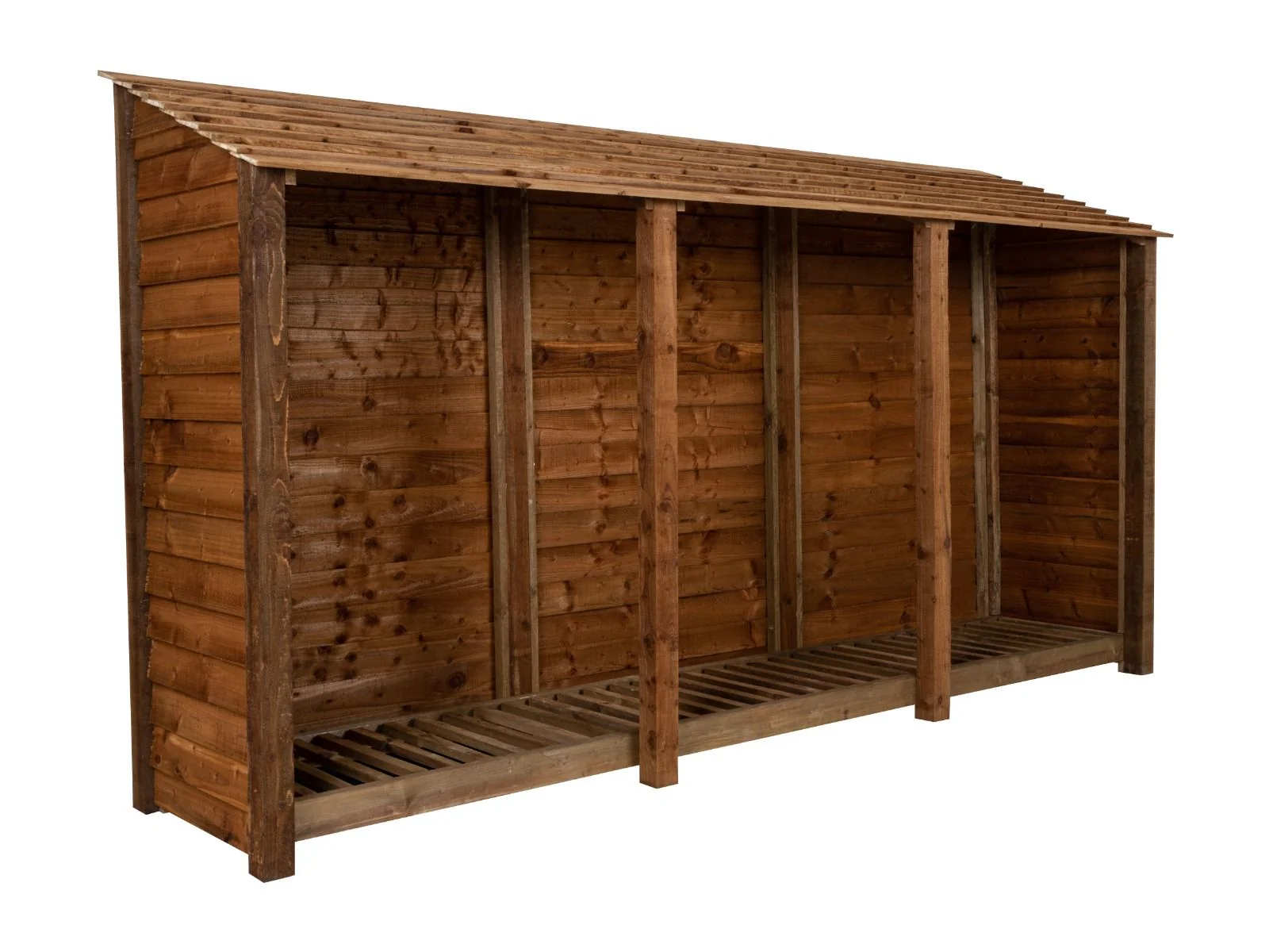 Wooden Log Store W-335cm, H-126cm or 180cm, D-88cm - Brown Finish - Image 3