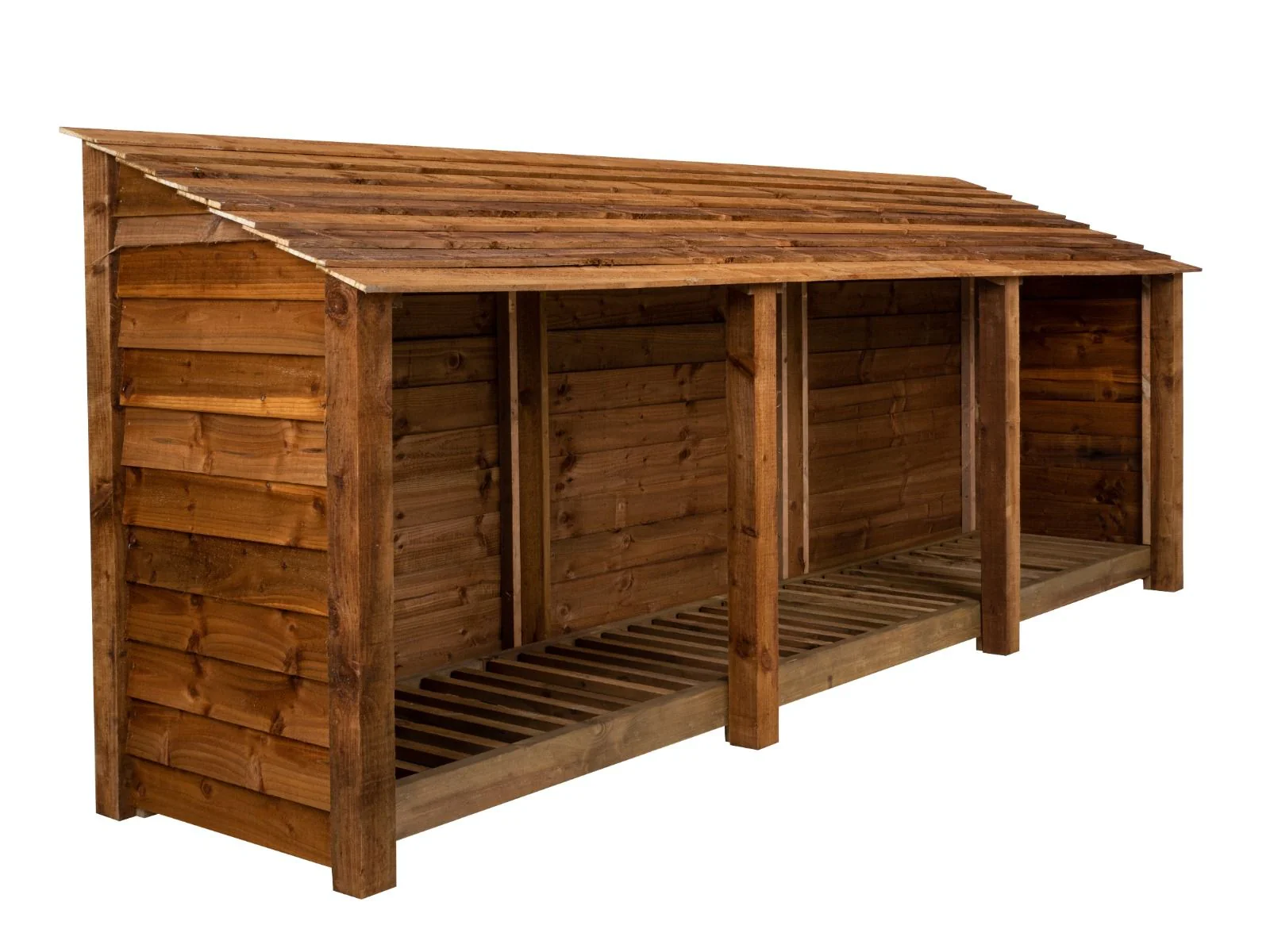 Wooden Log Store W-335cm, H-126cm or 180cm, D-88cm - Brown Finish - Image 6
