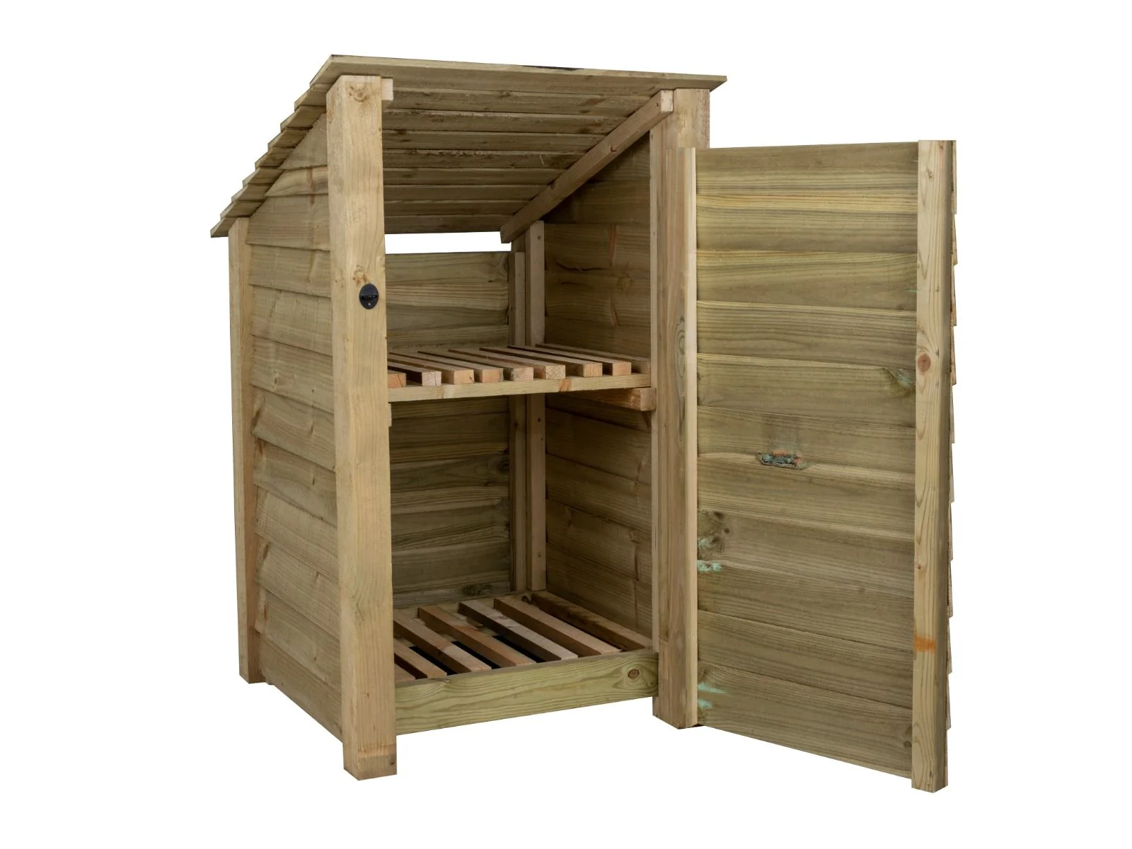 Wooden Log Store with Door and Shelf (Roof Sloping Back) W-79cm, H-126cm or 180cm, D-88cm - Image 3