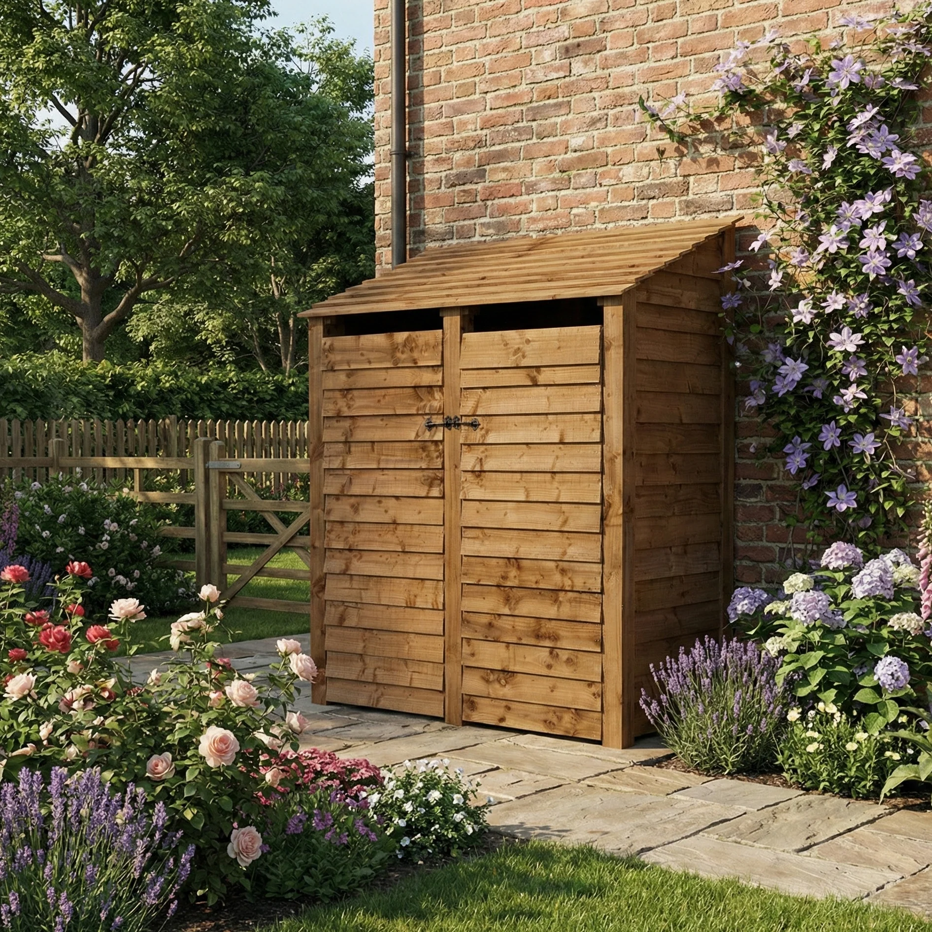 Wooden Log Store with Door and Shelf W-146cm, H-126cm or 180cm, D-88cm - Brown Finish - Image 3