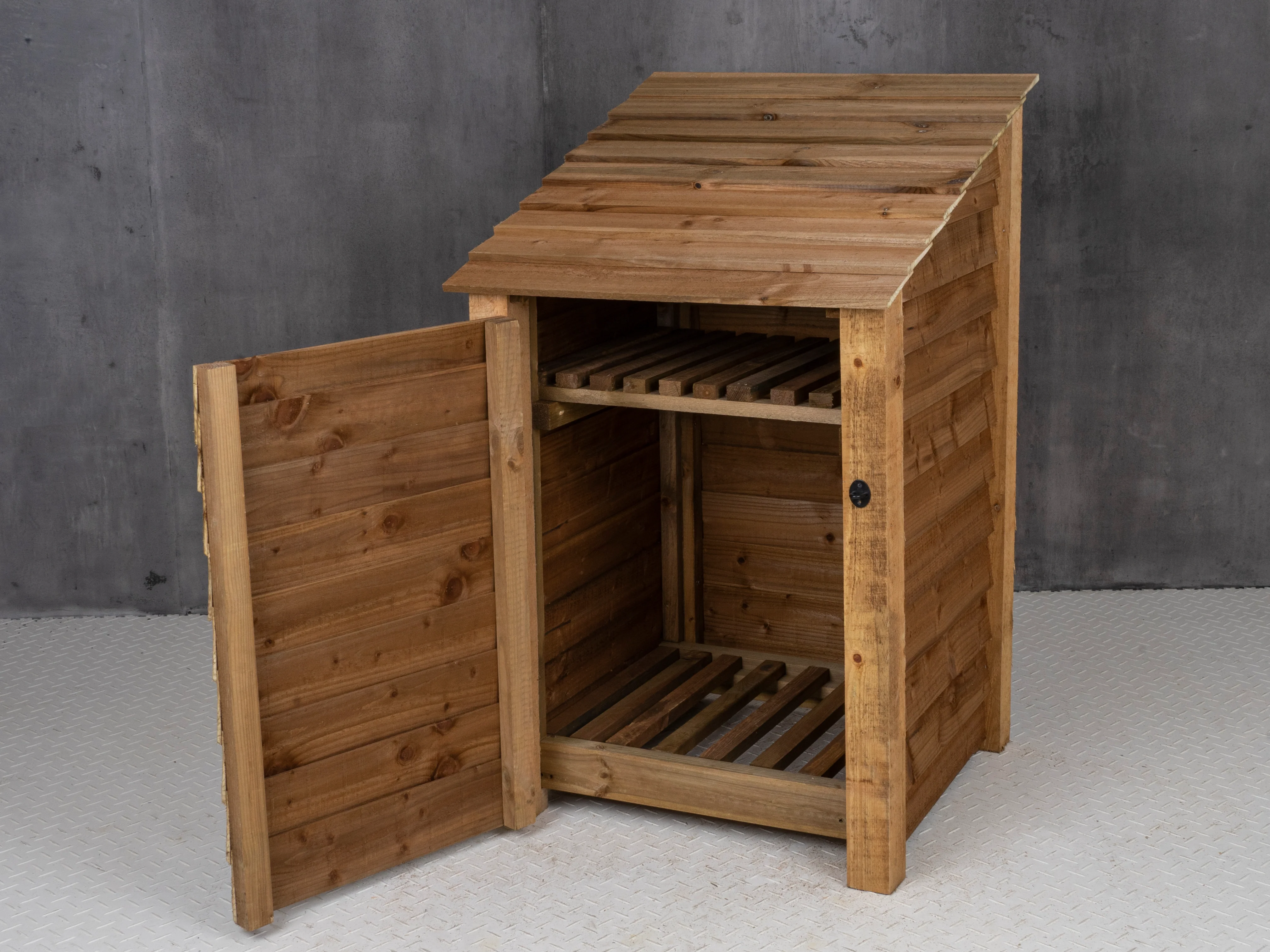 Wooden Log Store with Door and Shelf W-79cm, H-126cm or 180cm, D-88cm - Brown Finish - Image 10