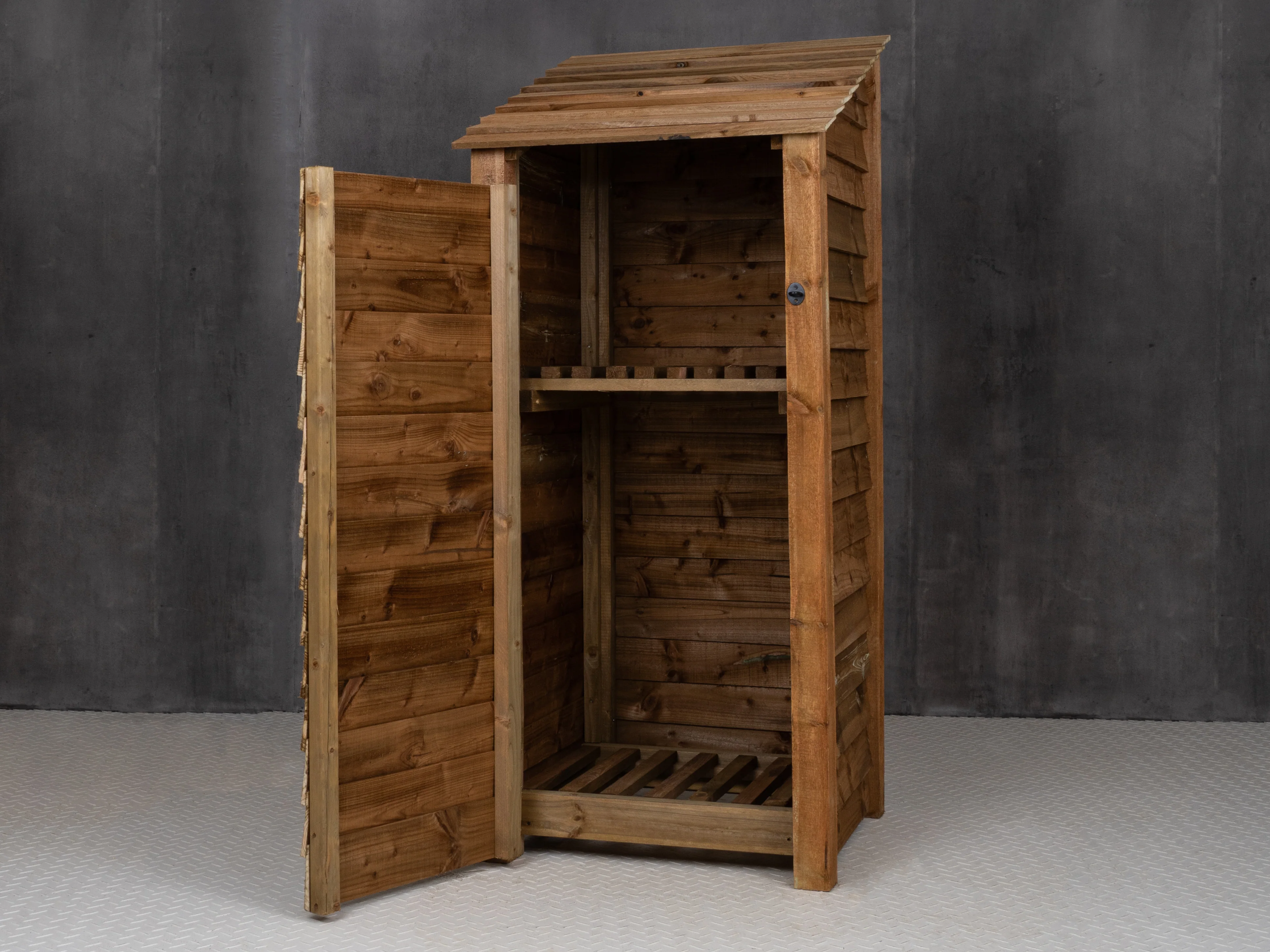 Wooden Log Store with Door and Shelf W-79cm, H-126cm or 180cm, D-88cm - Brown Finish - Image 3