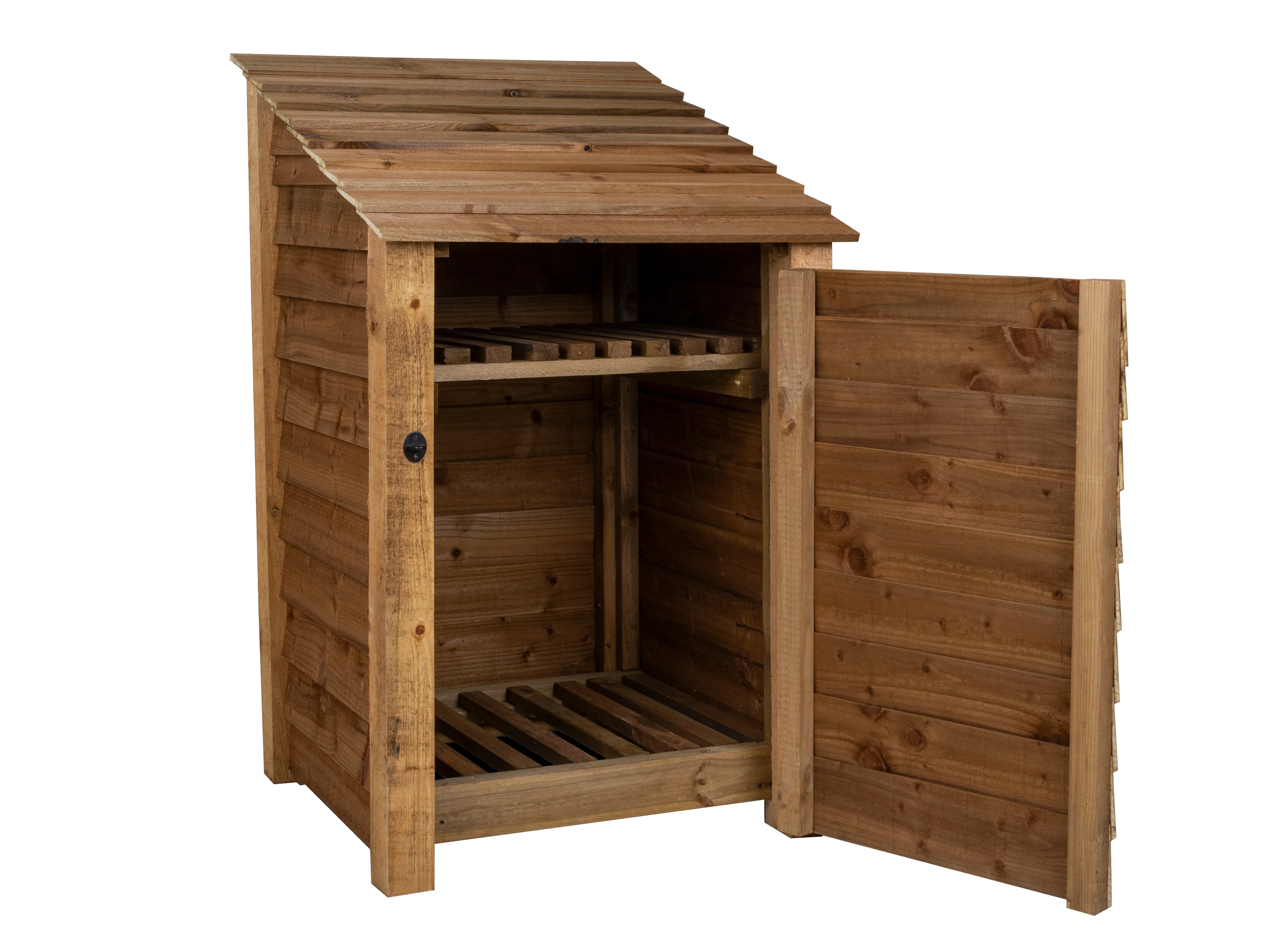 Wooden Log Store with Door and Shelf W-79cm, H-126cm or 180cm, D-88cm - Brown Finish - Image 7