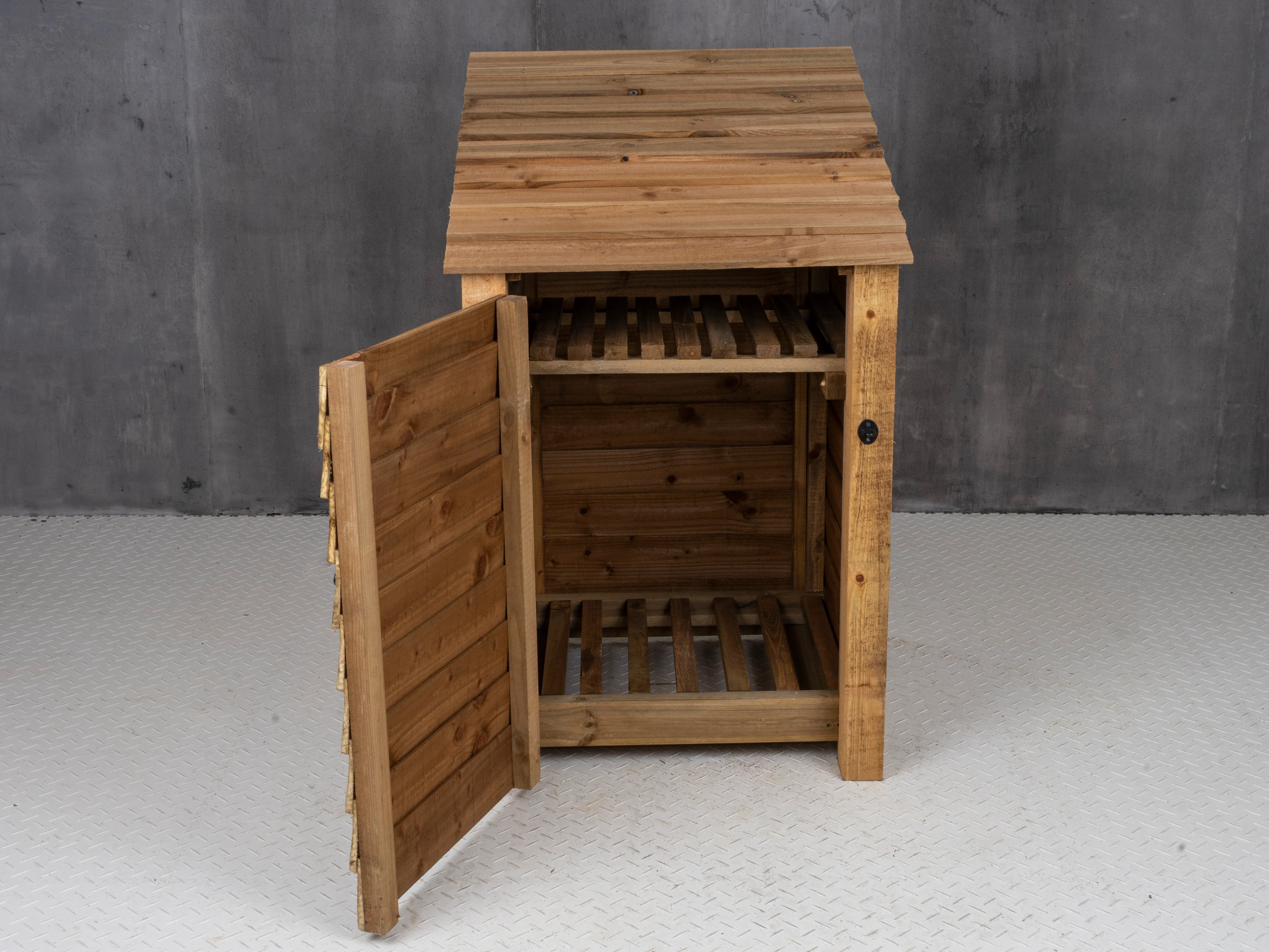 Wooden Log Store with Door and Shelf W-79cm, H-126cm or 180cm, D-88cm - Brown Finish - Image 9
