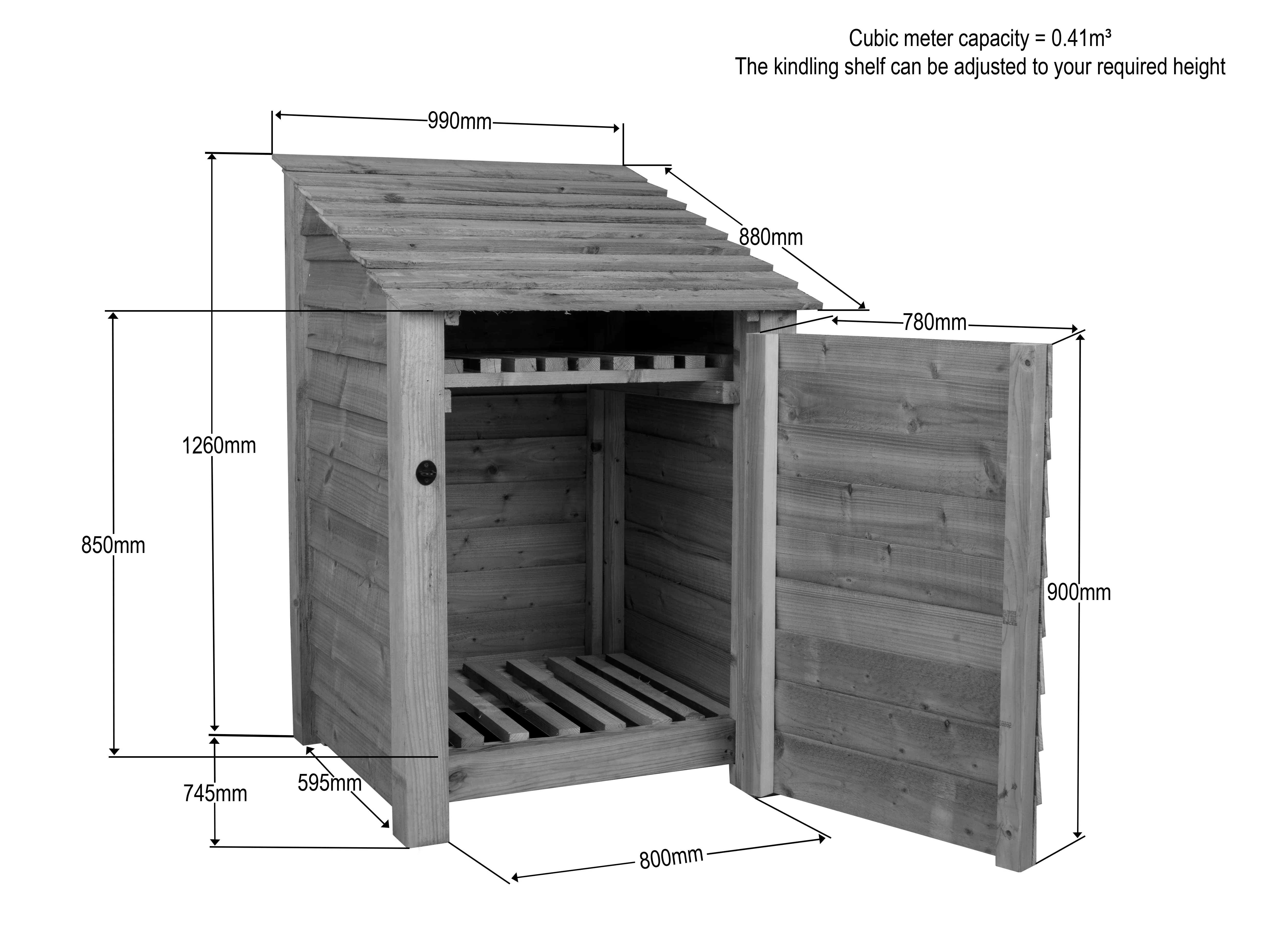 Wooden Log Store with Door and Shelf W-99cm, H-126cm Or 180cm, D-88cm - Image 8