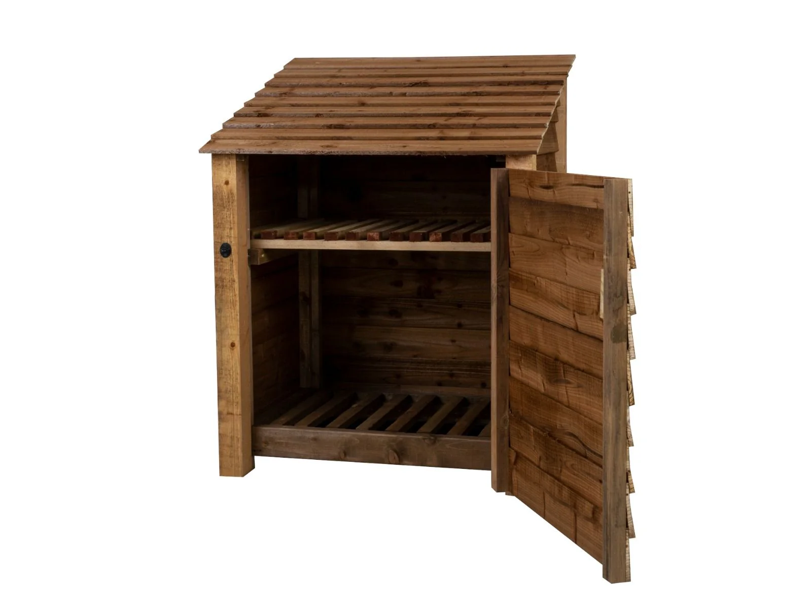 Wooden Log Store with Door and Shelf W-99cm, H-126cm Or 180cm, D-88cm - Brown Finish - Image 3
