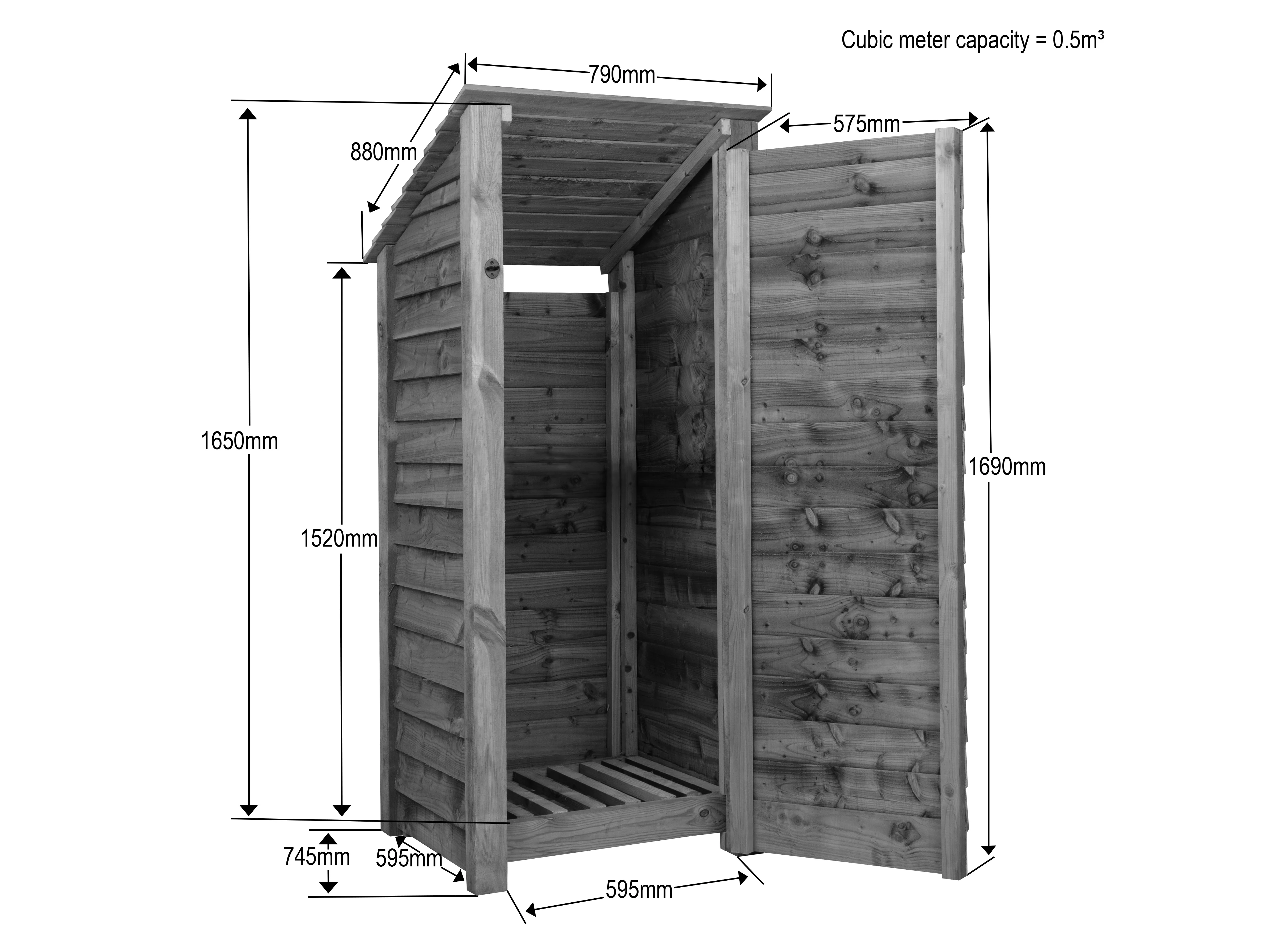 Wooden Log Store with Door (Roof Sloping Back) W-79cm, H-126cm or 180cm, D-88cm - Image 5