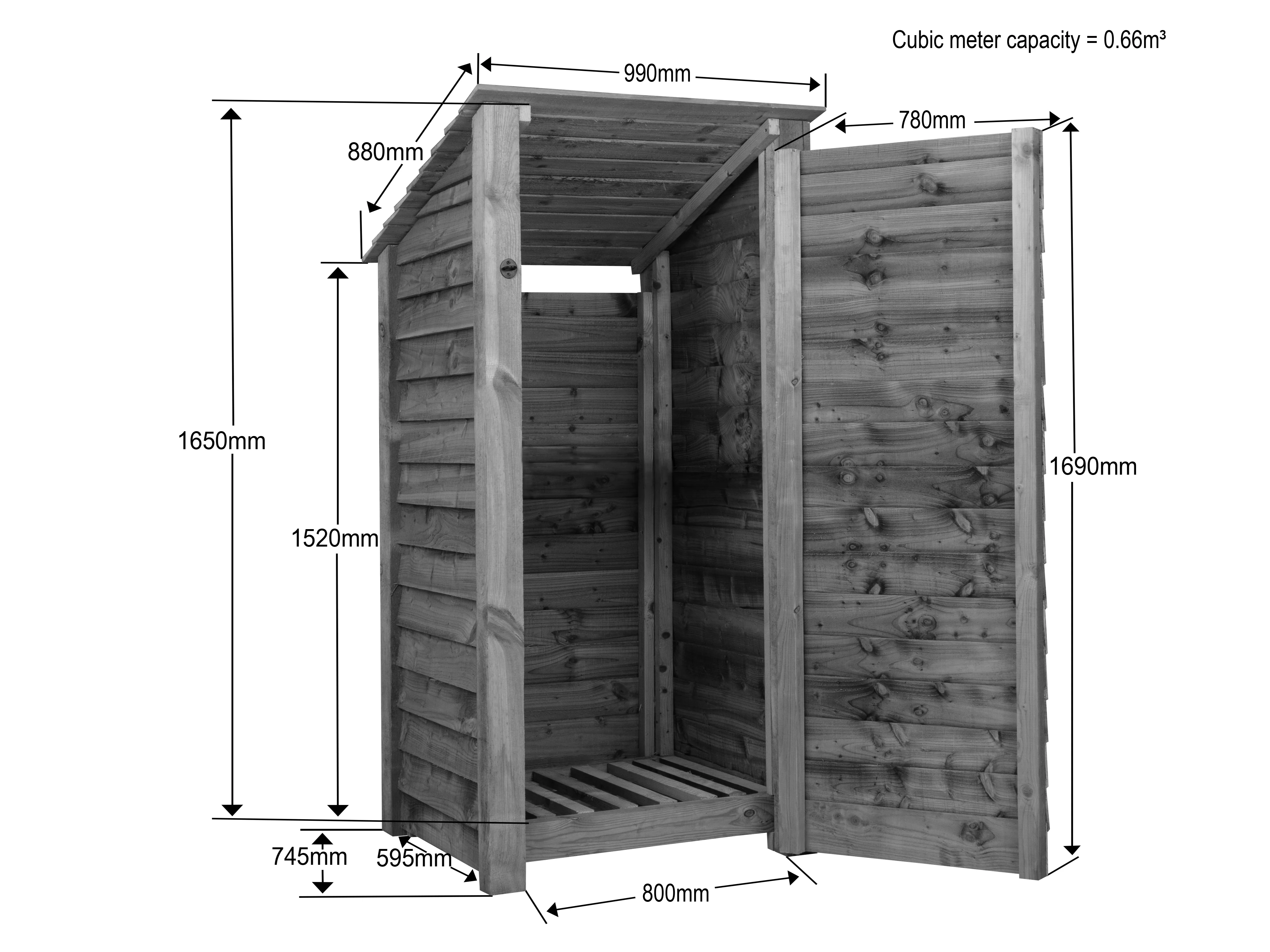 Wooden Log Store with Door (Roof Sloping Back) W-99cm, H-126cm Or 180cm, D-88cm - Image 7