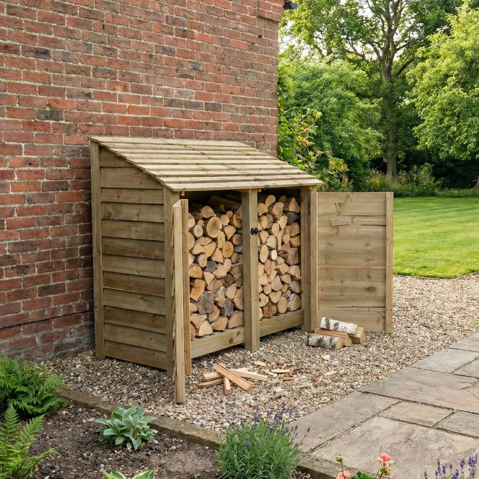 Wooden Log Store with Door W-146cm, H-126cm or 180cm, D-88cm - Image 3