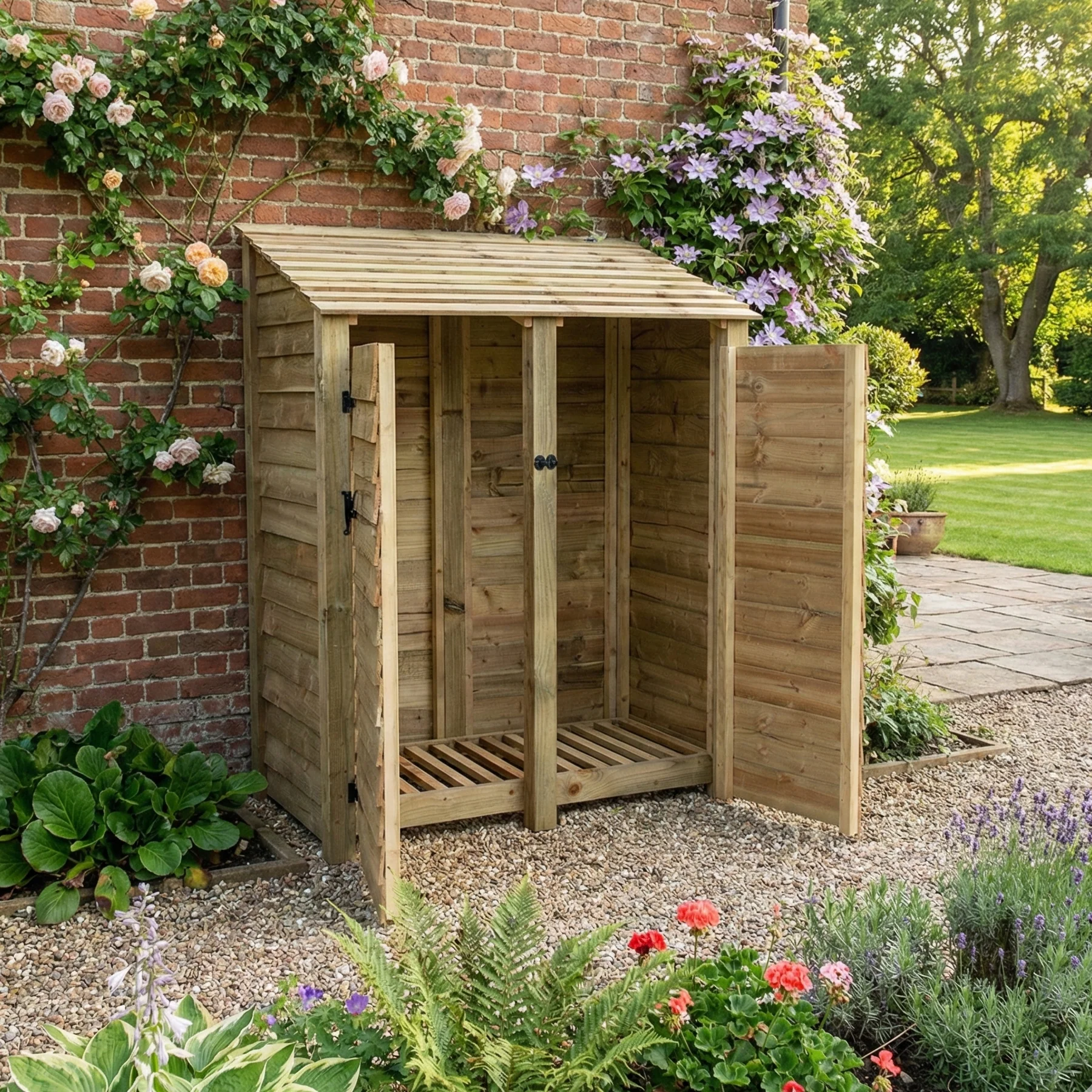 Wooden Log Store with Door W-146cm, H-126cm or 180cm, D-88cm - Image 4