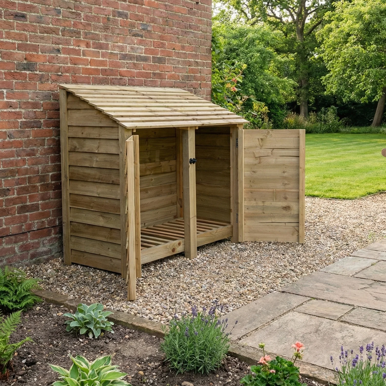 Wooden Log Store with Door W-146cm, H-126cm or 180cm, D-88cm - Image 5