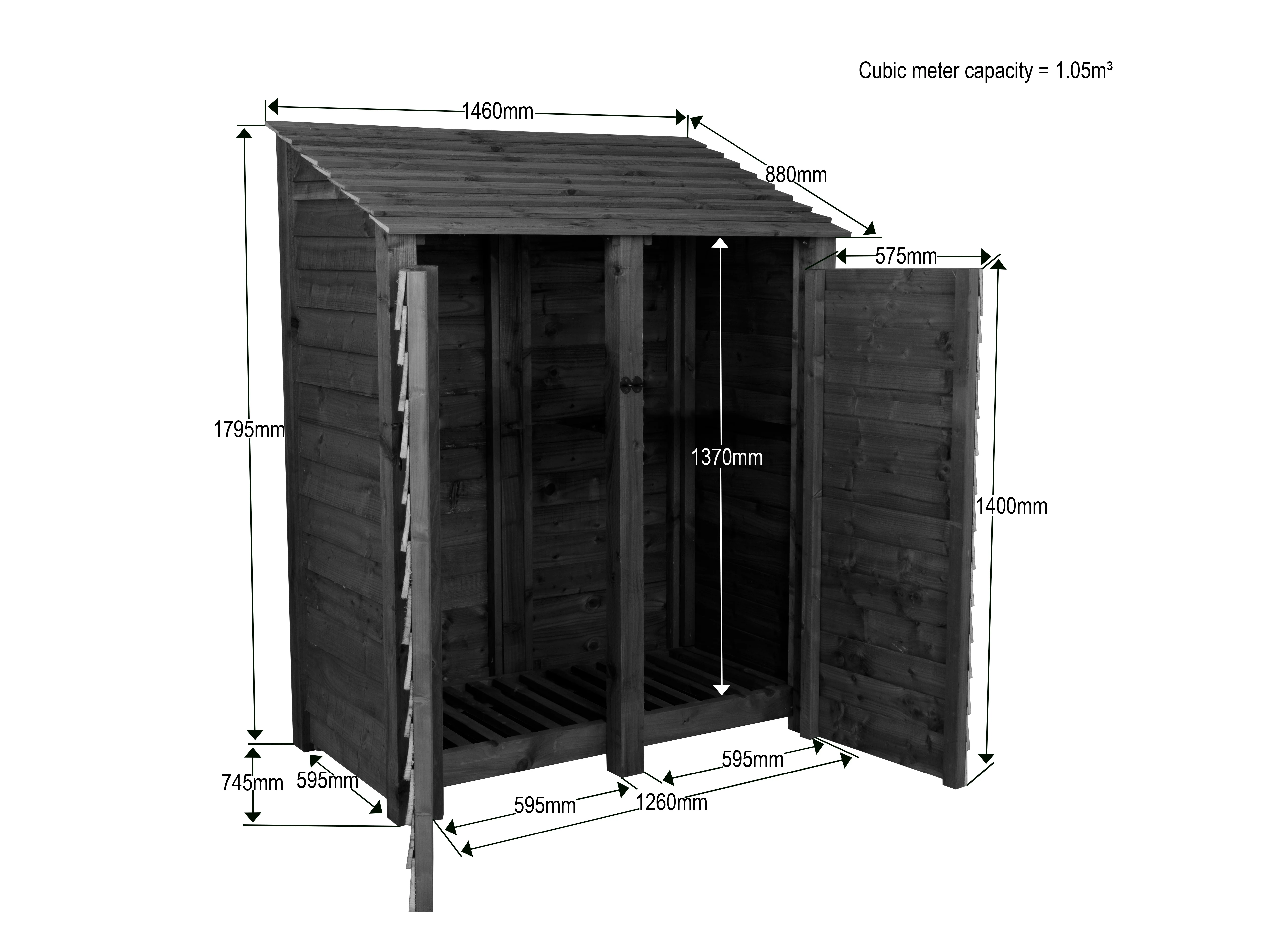 Wooden Log Store with Door W-146cm, H-126cm or 180cm, D-88cm - Image 6
