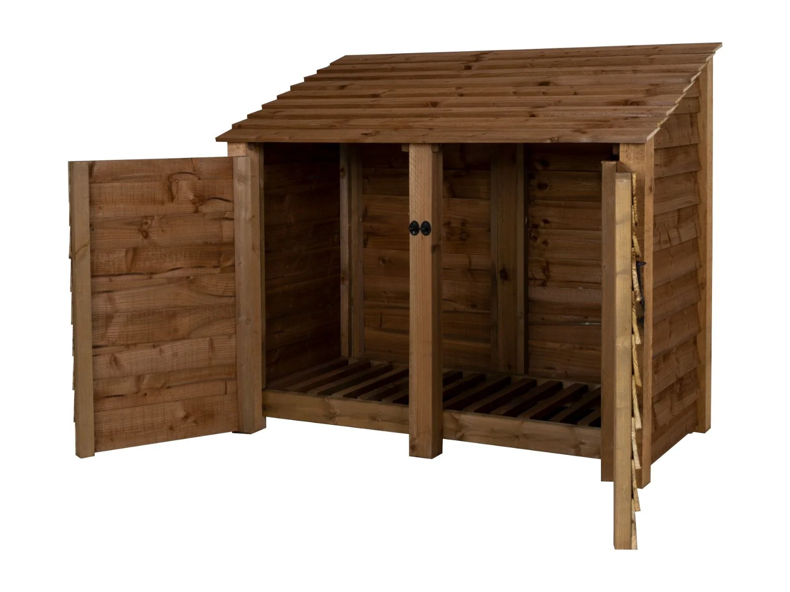 Wooden Log Store with Door W-146cm, H-126cm or 180cm, D-88cm - Brown Finish - Image 9
