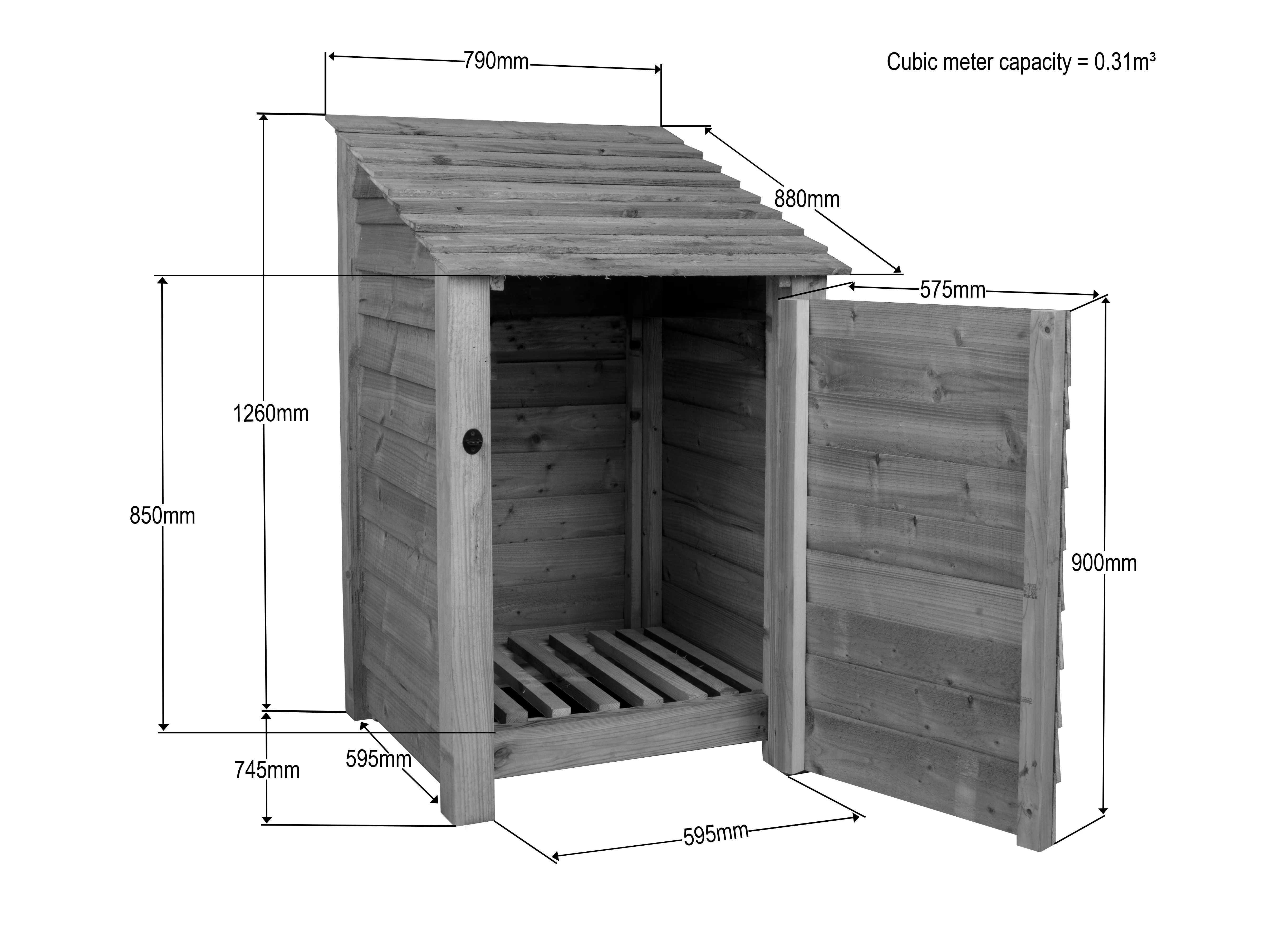 Wooden Log Store with Door W-79cm, H-126cm or 180cm, D-88cm - Image 4