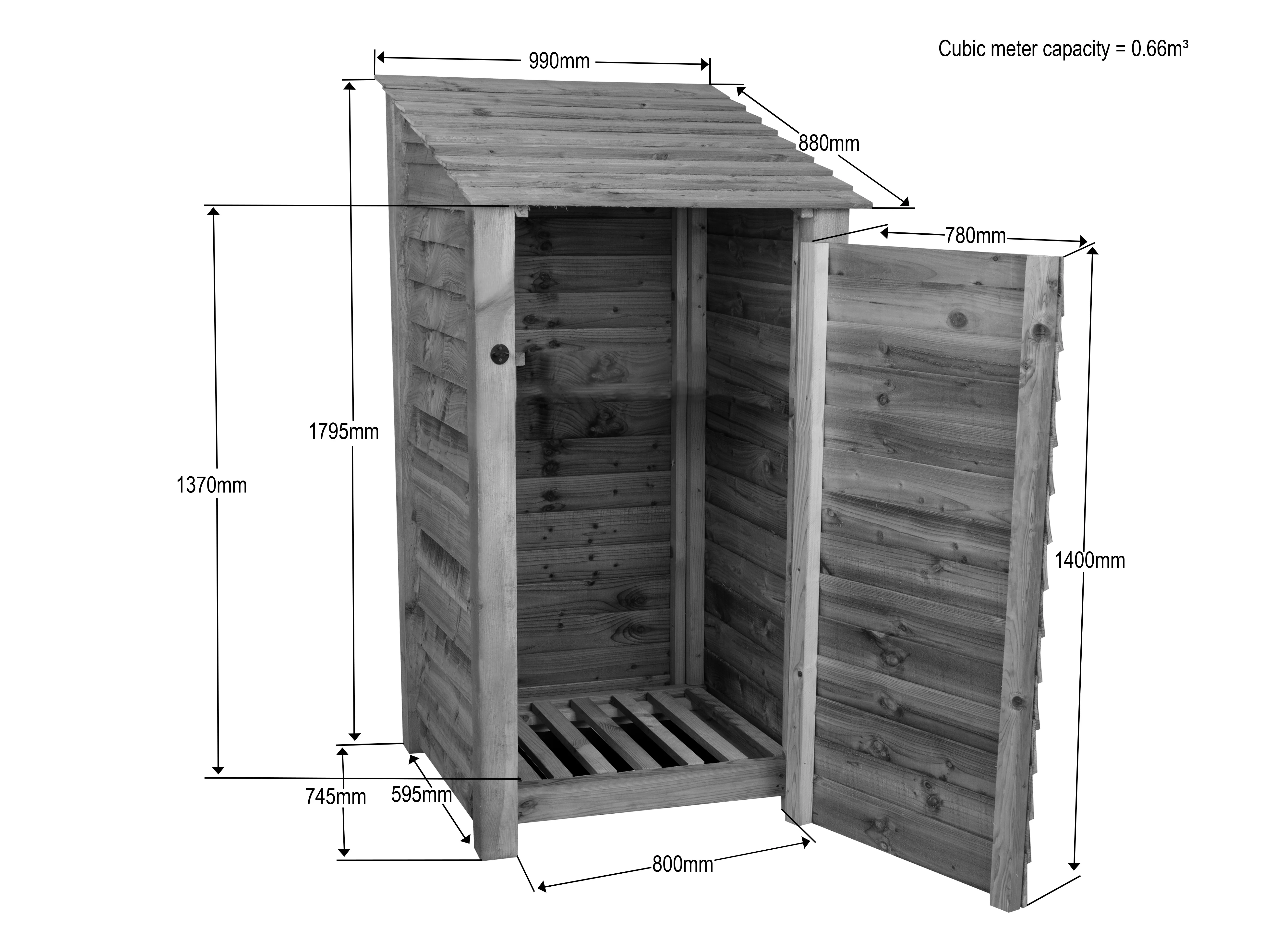 Wooden Log Store with Door W-99cm, H-126cm Or 180cm, D-88cm - Image 7