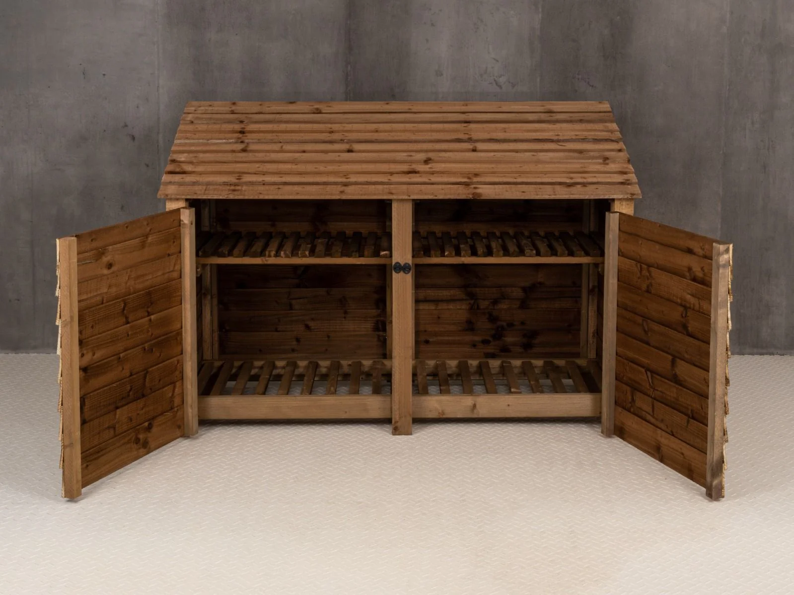 Wooden Log Store with Doors and Shelf W-187cm, H-126cm or 180cm, D-88cm - Brown Finish - Image 7