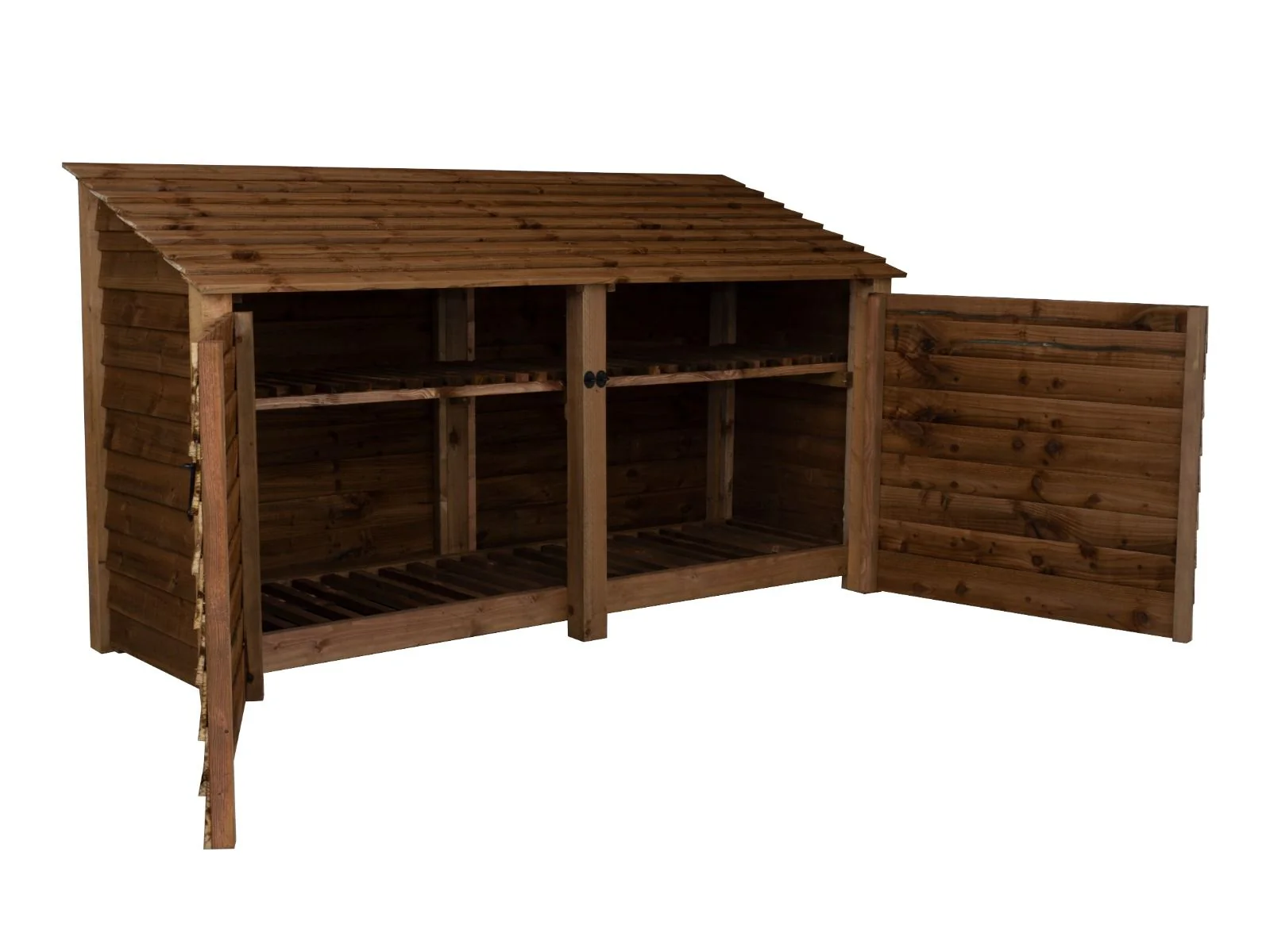 Wooden Log Store with Doors and Shelf W-227cm, H-126cm or 180cm, D-88cm - Brown Finish - Image 6