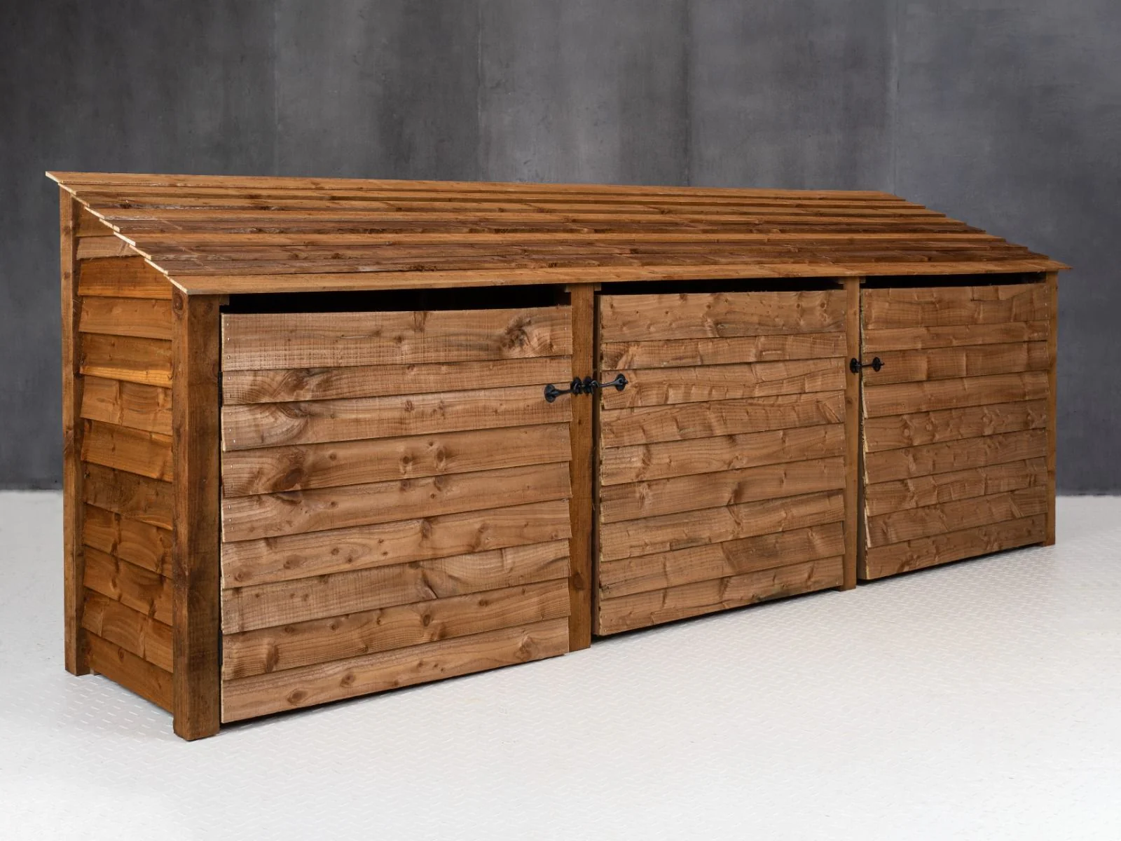 Wooden Log Store with Doors and Shelf W-335cm, H-126cm or 180cm, D-88cm - Brown Finish - Image 7