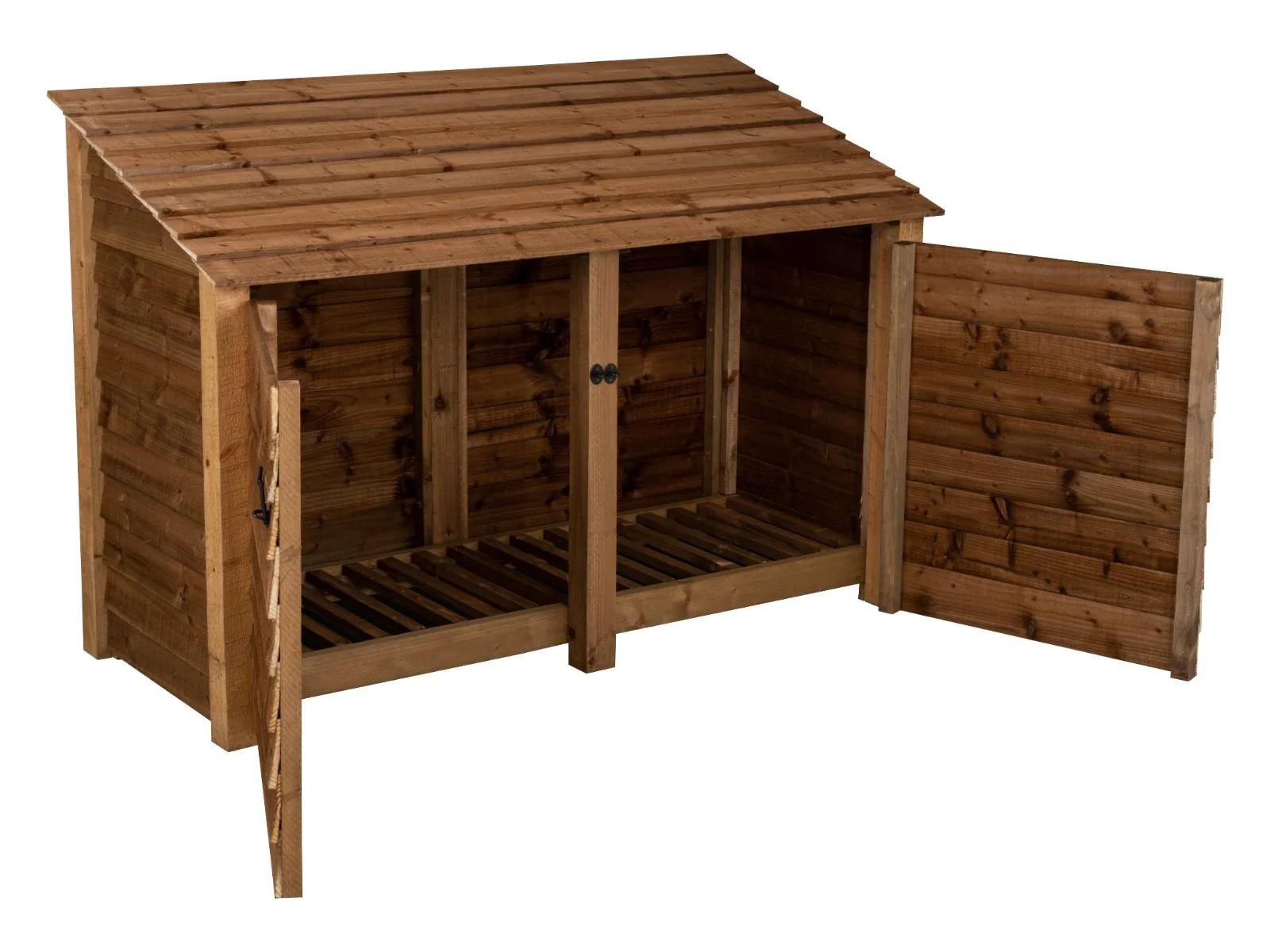Wooden Log Store with Doors W-187cm, H-126cm or 180cm, D-88cm - Brown Finish - Image 4