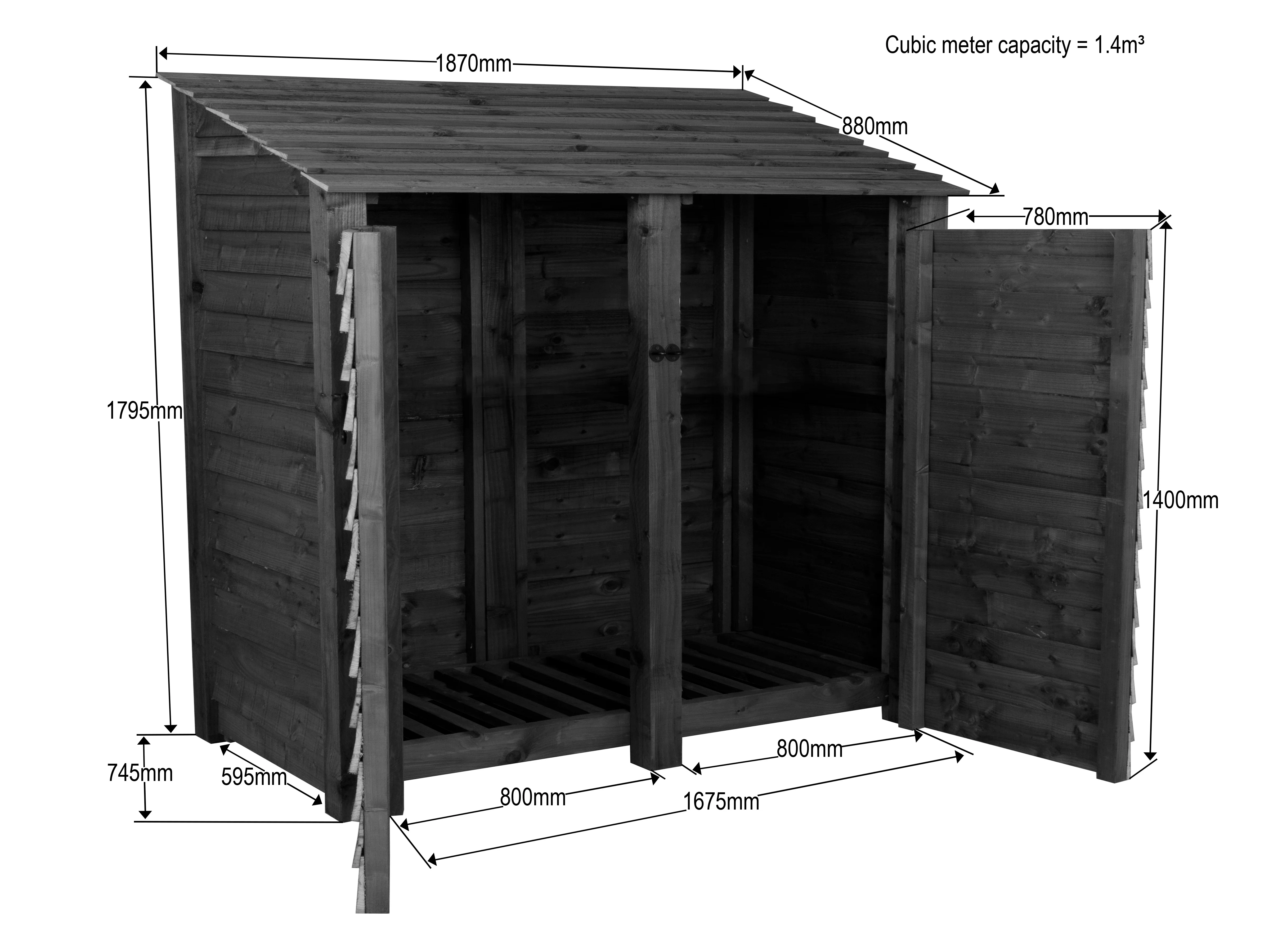Wooden Log Store with Doors W-187cm, H-126cm or 180cm, D-88cm - Image 8