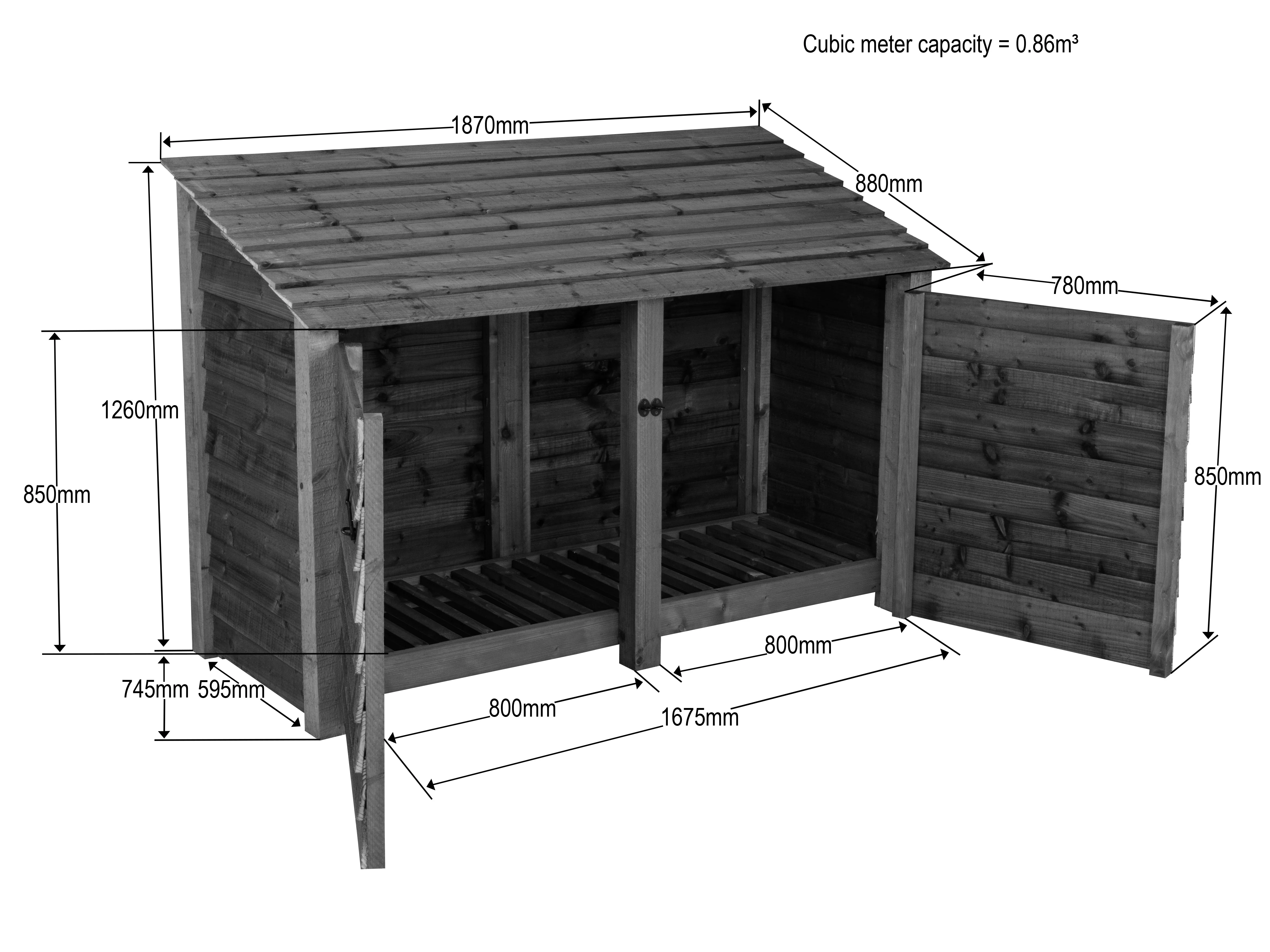Wooden Log Store with Doors W-187cm, H-126cm or 180cm, D-88cm - Image 7