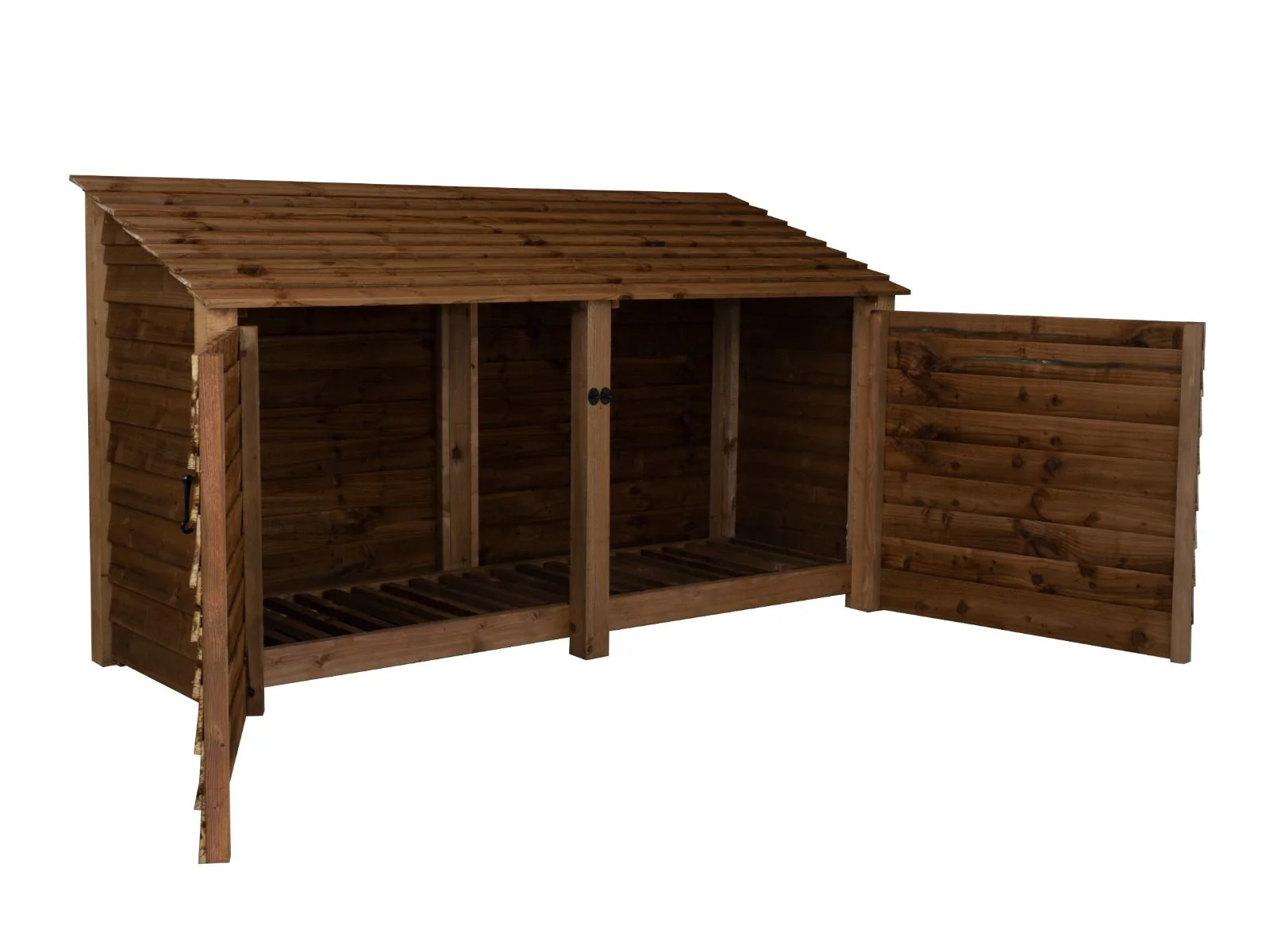 Wooden Log Store with Doors W-227cm, H-126cm or 180cm, D-88cm - Brown Finish - Image 5