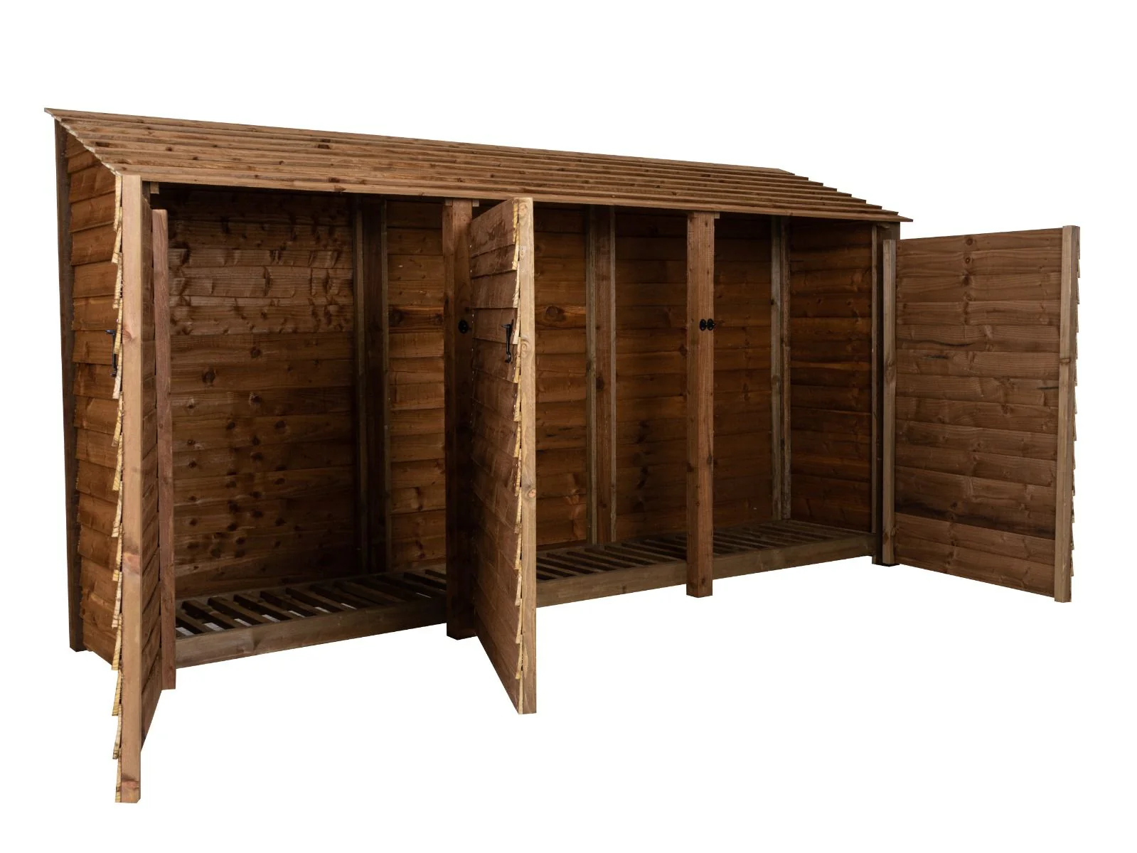 Wooden Log Store with Doors W-335cm, H-126cm or 180cm, D-88cm - Brown Finish - Image 3