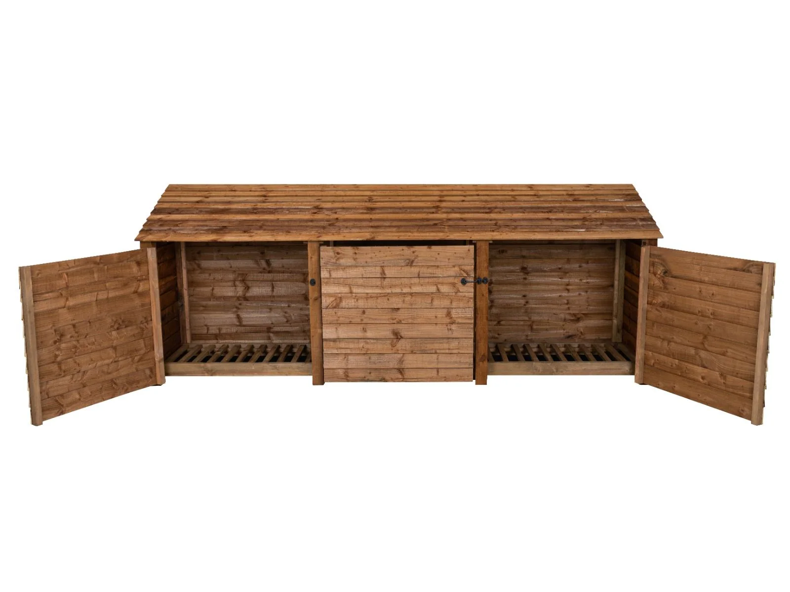 Wooden Log Store with Doors W-335cm, H-126cm or 180cm, D-88cm - Brown Finish - Image 5