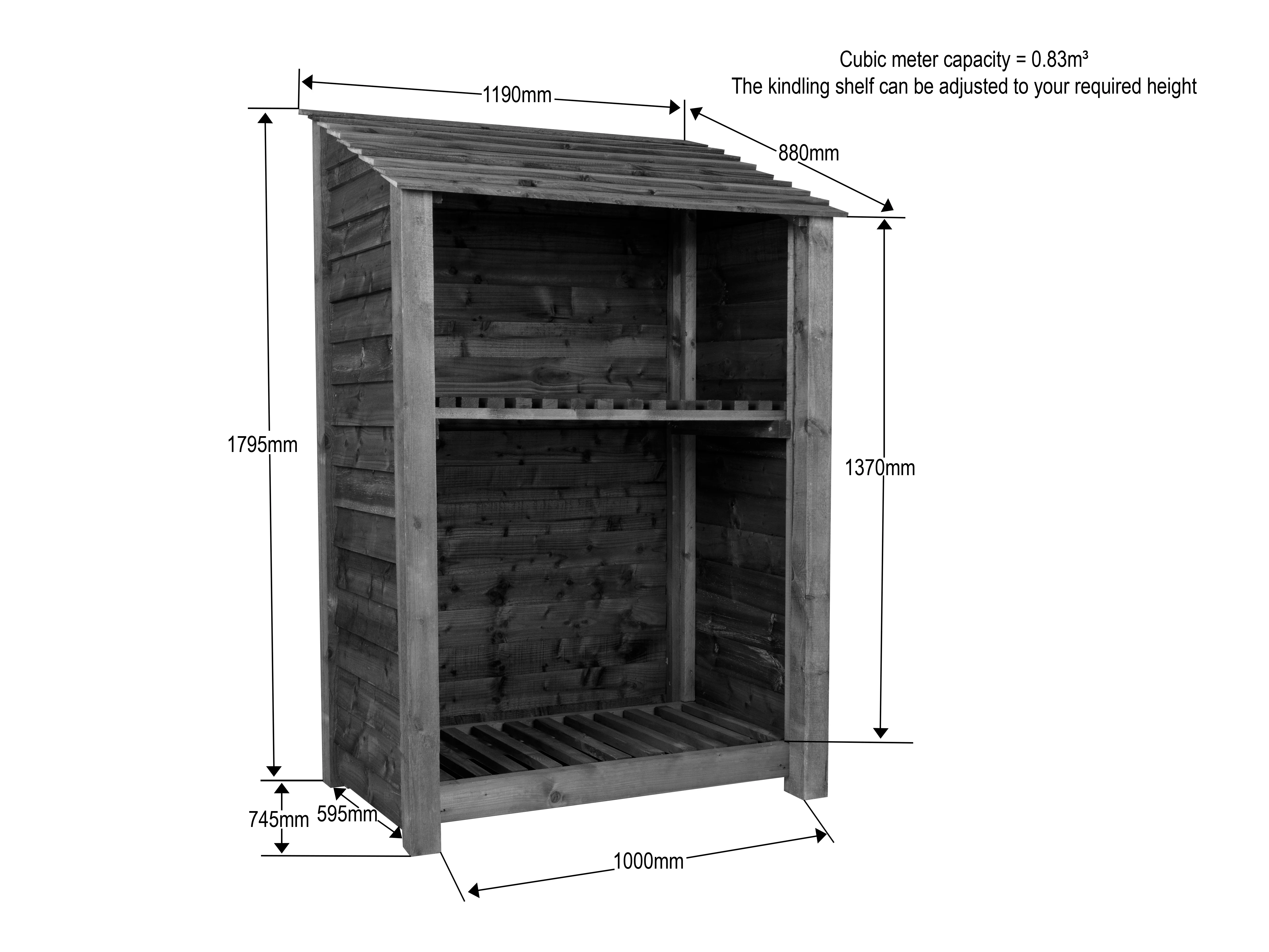 Wooden Log Store with Shelf W-119cm, H-126cm Or 180cm, D-88cm - Image 4