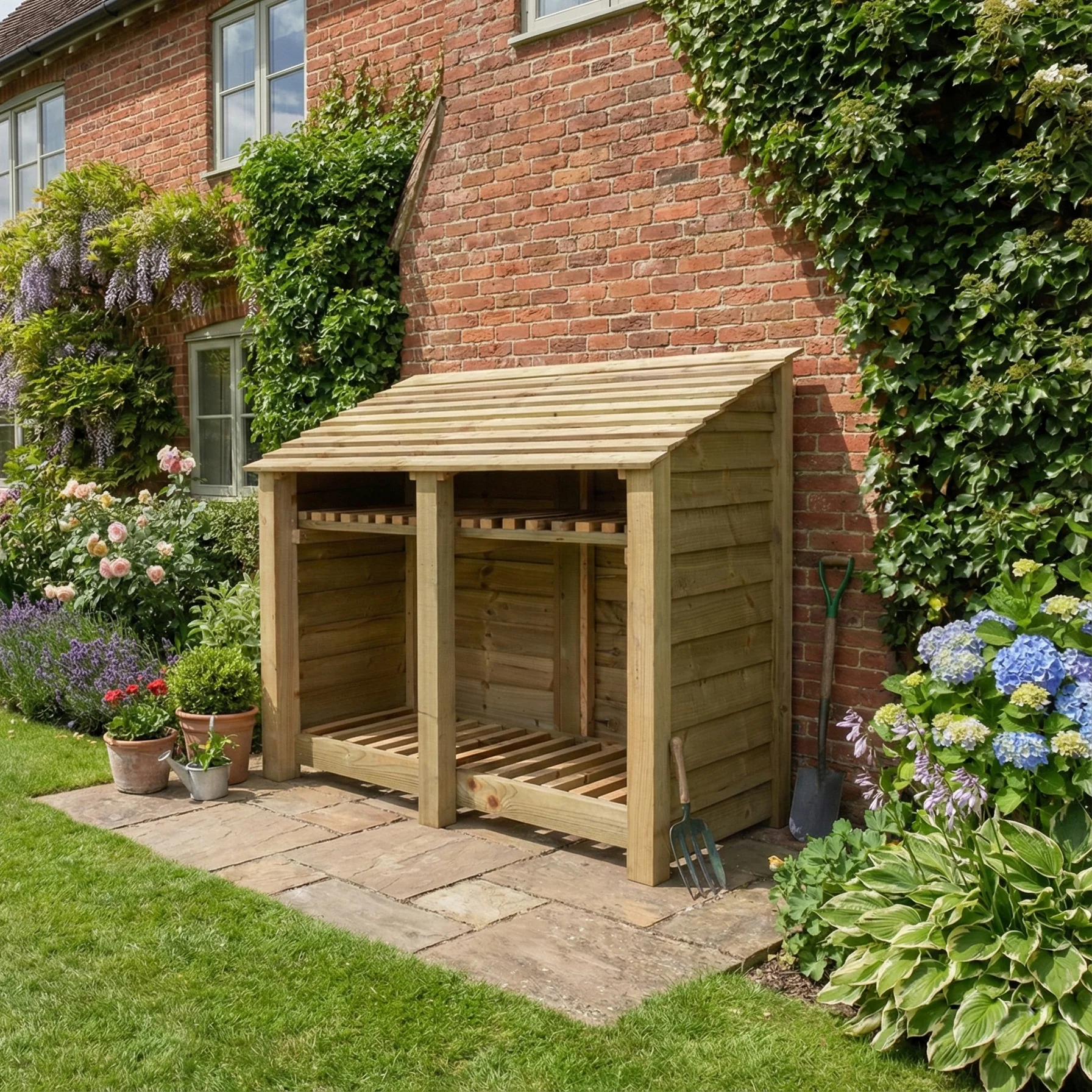 Wooden Log Store with Shelf W-146cm, H-126cm or 180cm, D-88cm - Image 3
