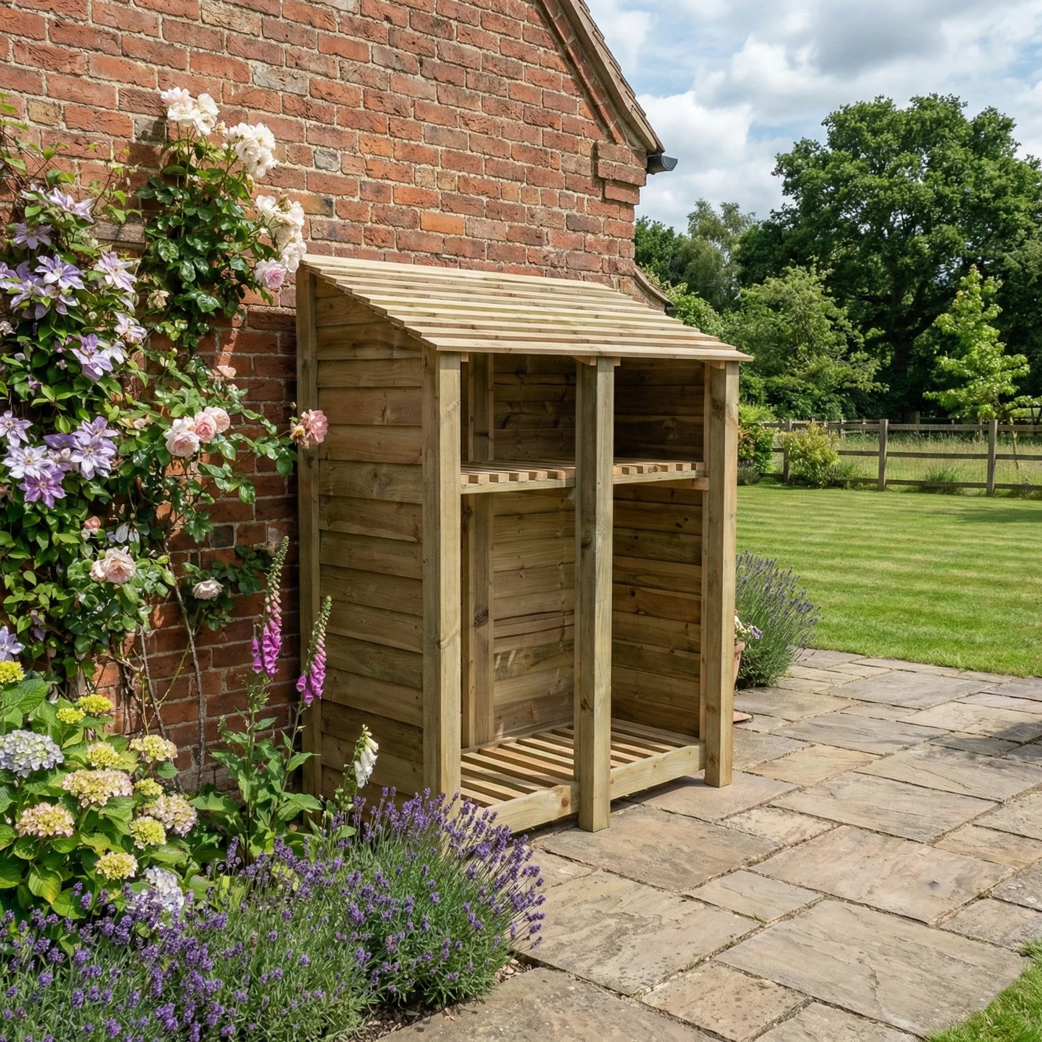 Wooden Log Store with Shelf W-146cm, H-126cm or 180cm, D-88cm - Image 5