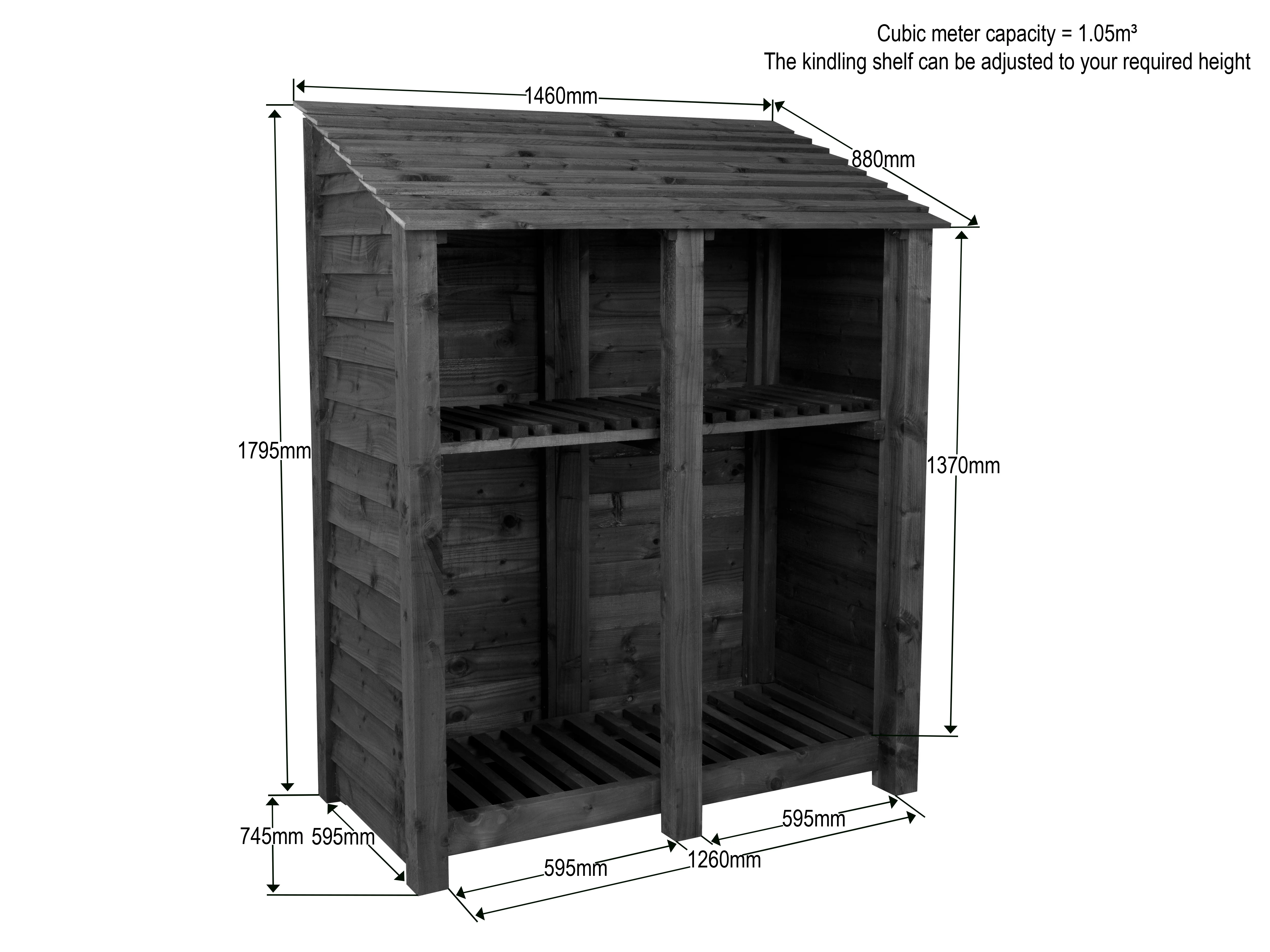 Wooden Log Store with Shelf W-146cm, H-126cm or 180cm, D-88cm - Image 9