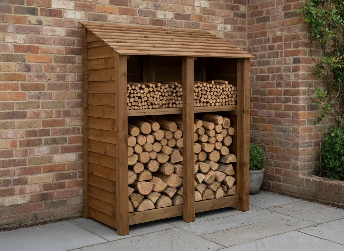 Wooden Log Store with Shelf W-146cm, H-126cm or 180cm, D-88cm - Brown Finish - Image 7
