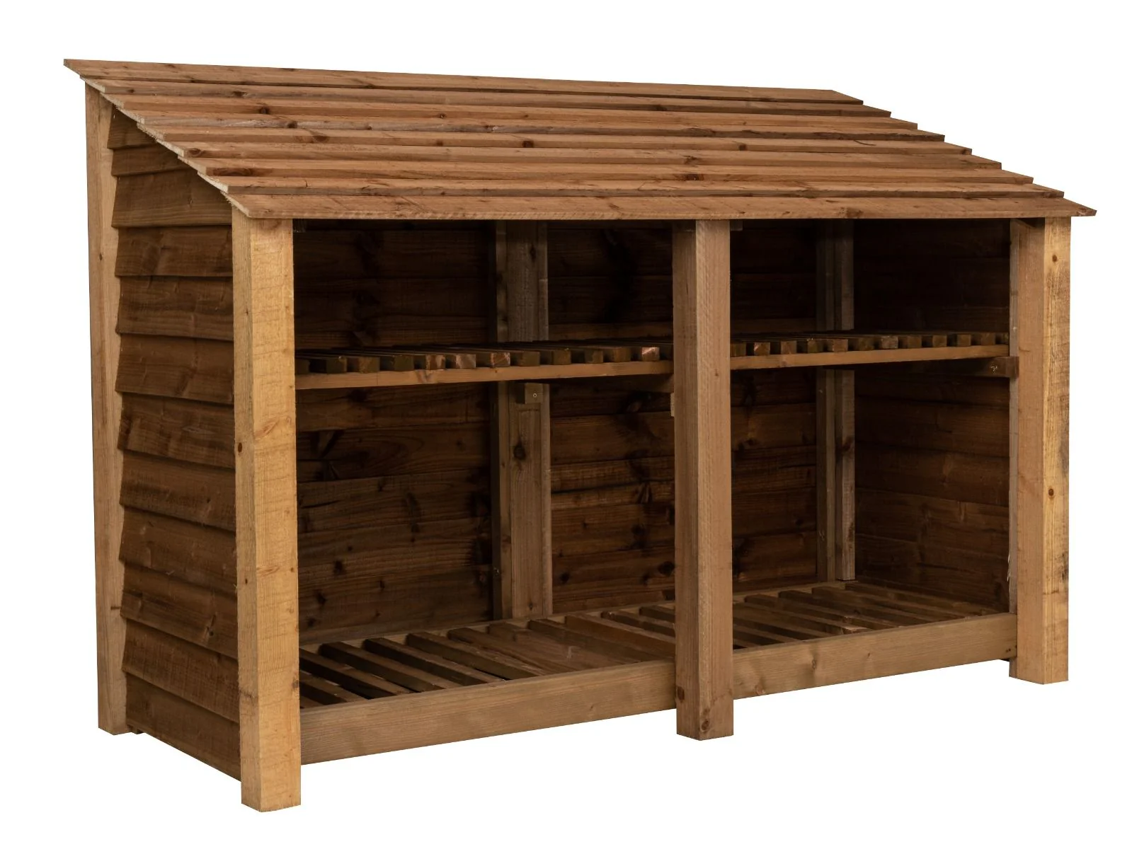 Wooden Log Store with Shelf W-187cm, H-126cm or 180cm, D-88cm - Brown Finish - Image 3