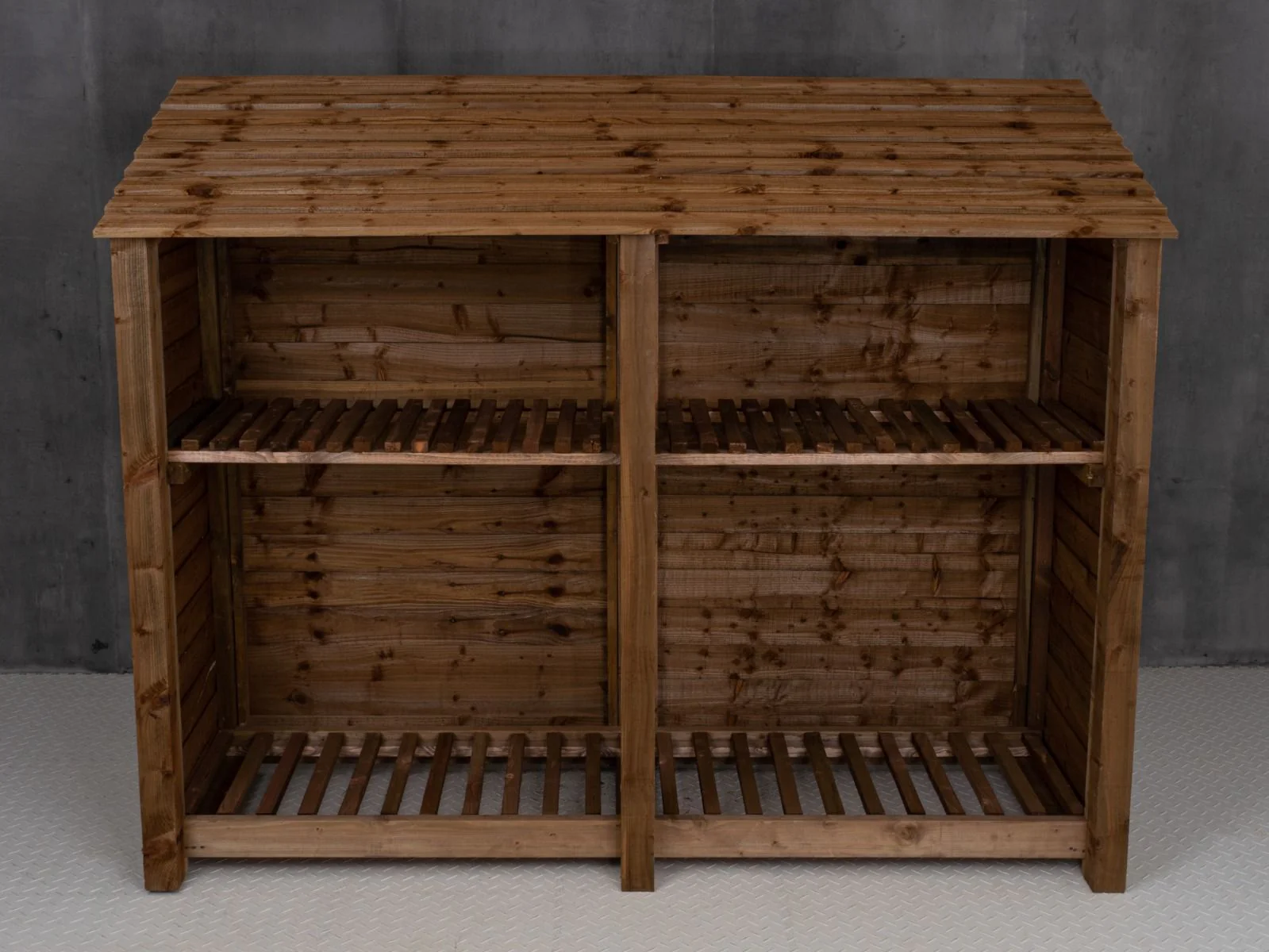 Wooden Log Store with Shelf W-227cm, H-126cm or 180cm, D-88cm - Brown Finish - Image 3