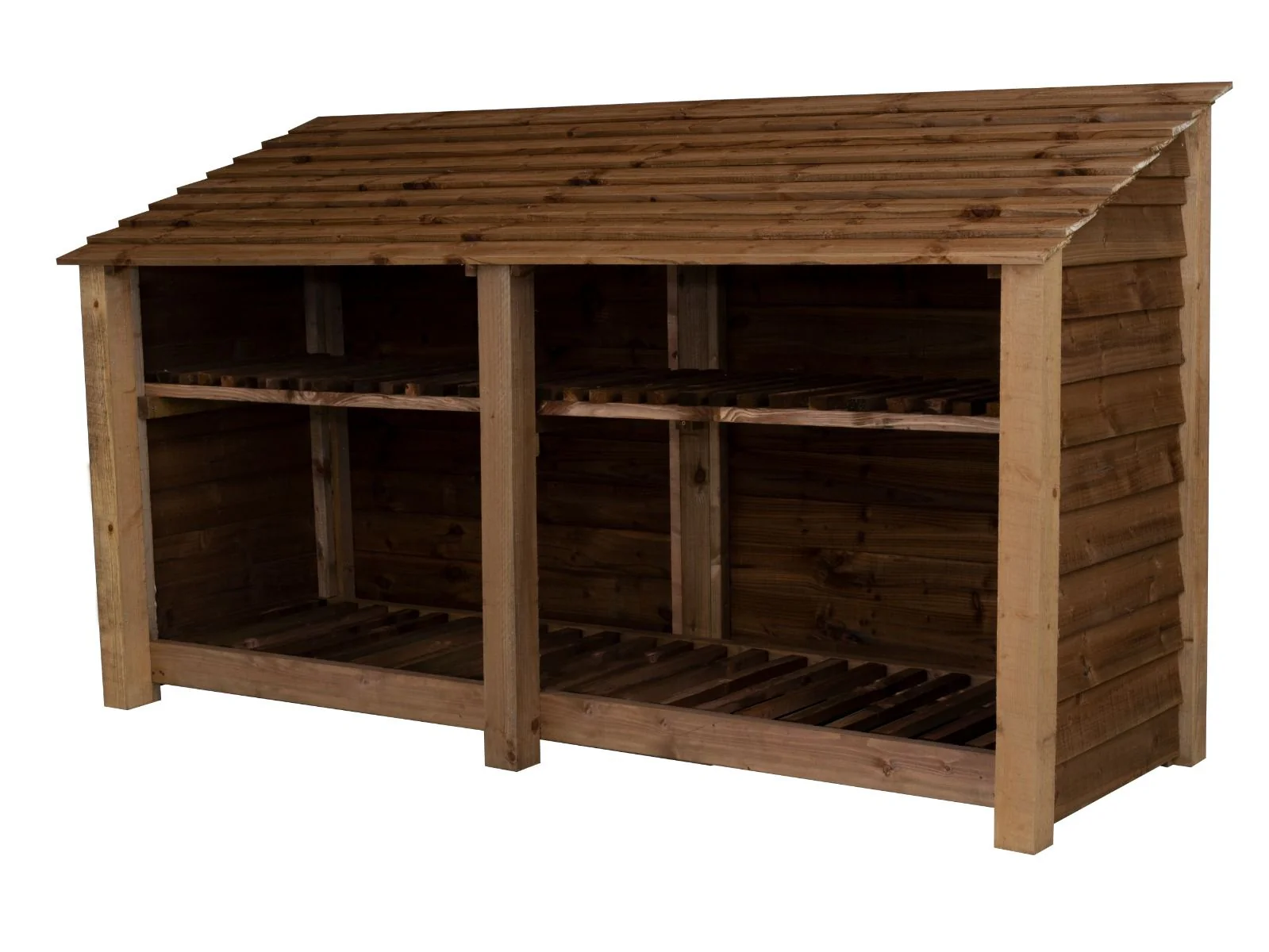 Wooden Log Store with Shelf W-227cm, H-126cm or 180cm, D-88cm - Brown Finish - Image 4