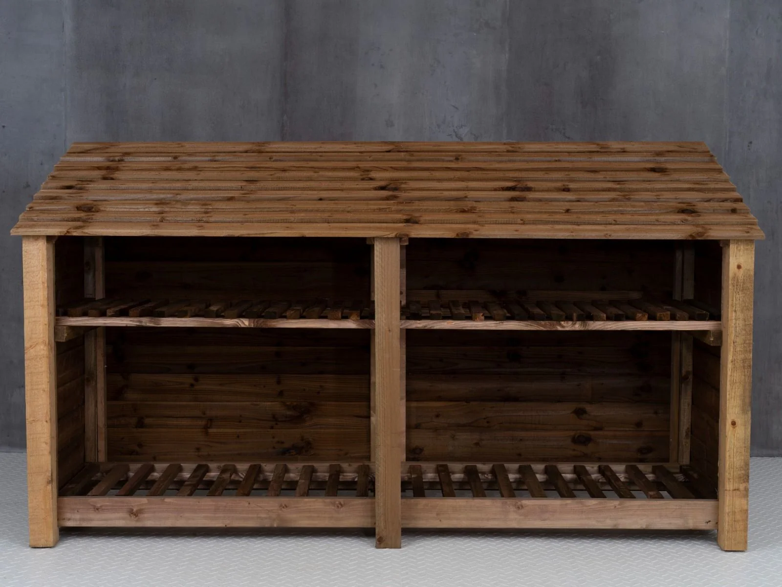 Wooden Log Store with Shelf W-227cm, H-126cm or 180cm, D-88cm - Brown Finish - Image 6